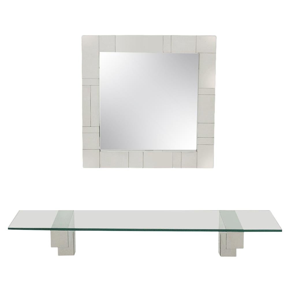 Mid Century Paul Evans Cityscape Wall Mirror & Console Table Shelf in Chrome For Sale