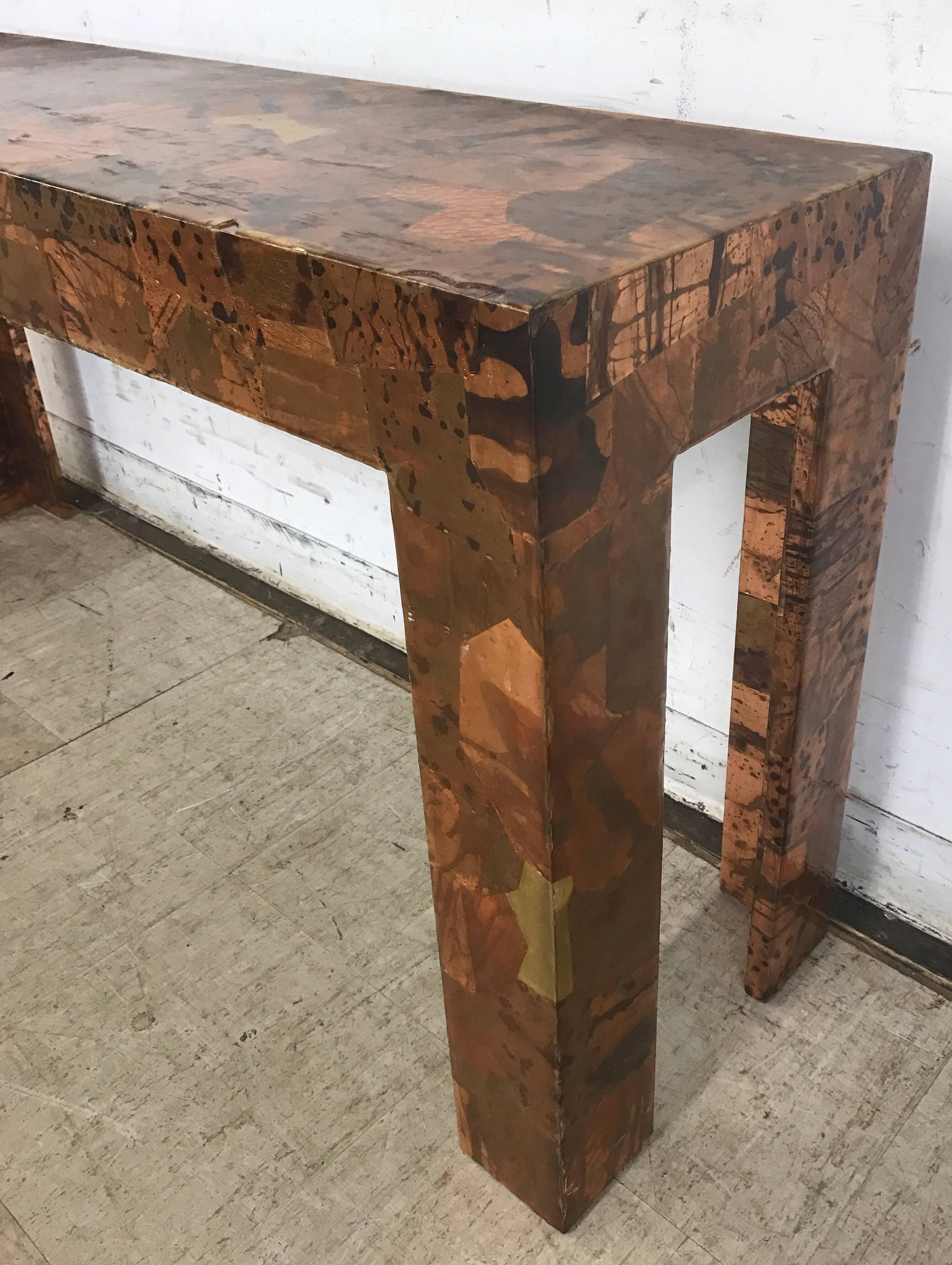 Brutalist Mid Century Paul Evans Hammered Metal Console Table