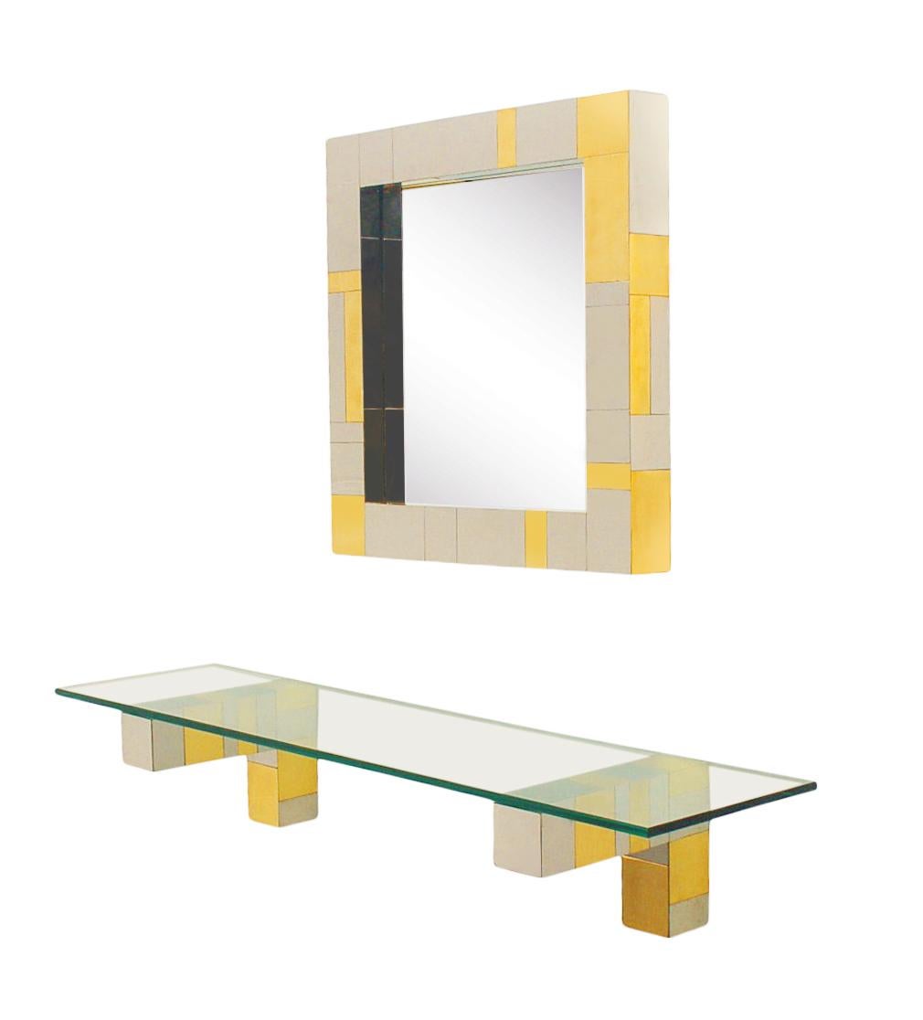 Mid-Century Modern Mid Century Paul Evans Wall Mirror & Console Table Shelf in Brass & Chrome