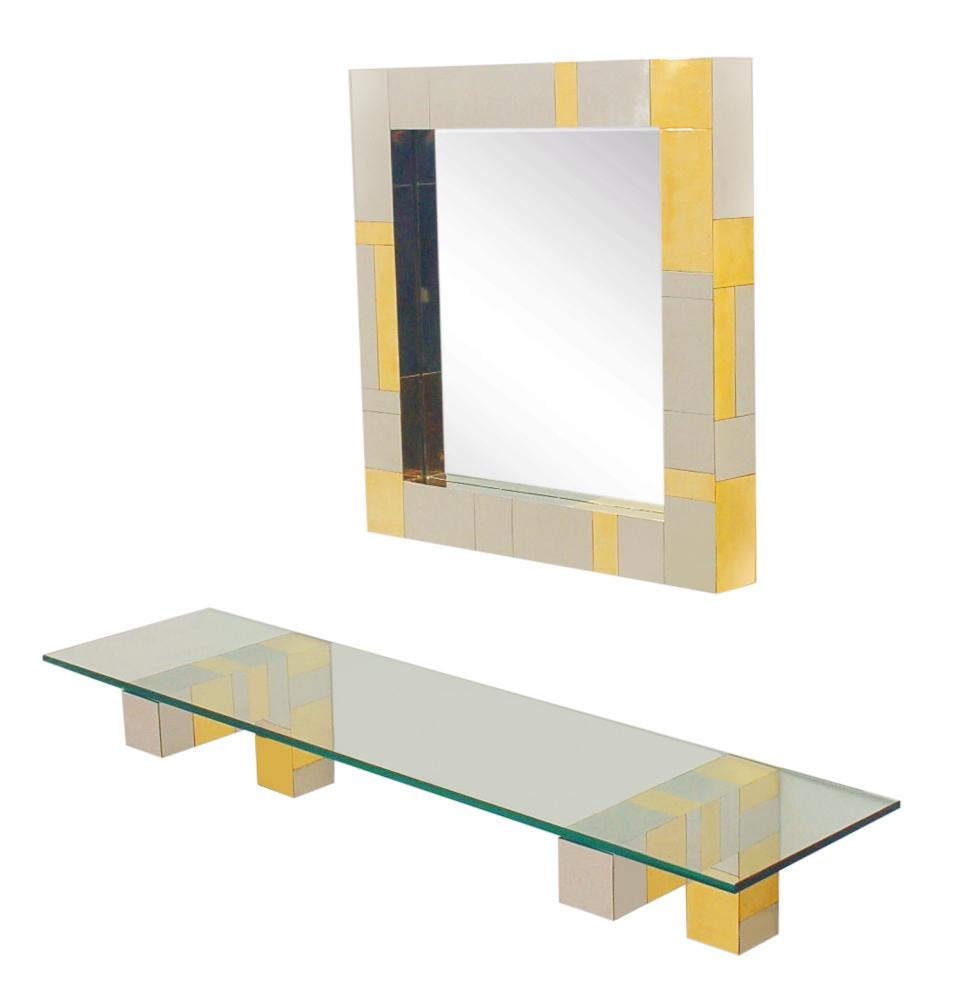 Mid Century Paul Evans Wall Mirror & Console Table Shelf in Brass & Chrome 1