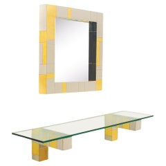 Miroir mural Paul Evans Mid Century & Table console étagère en laiton & Chrome