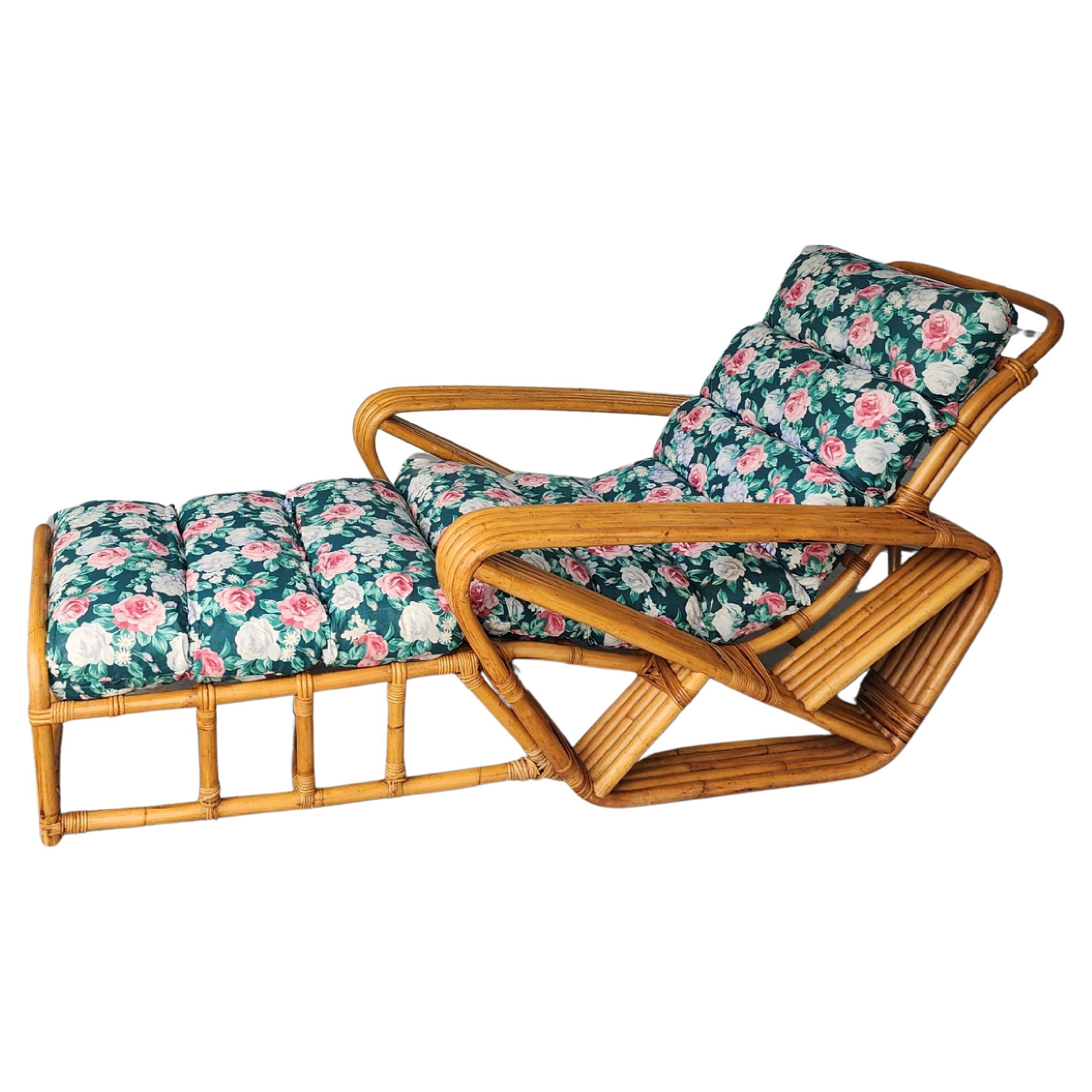 Mid-Century Paul Frankl Rattan Chaise Pretzel Arms Lounge Chair with  Ottoman For Sale at 1stDibs