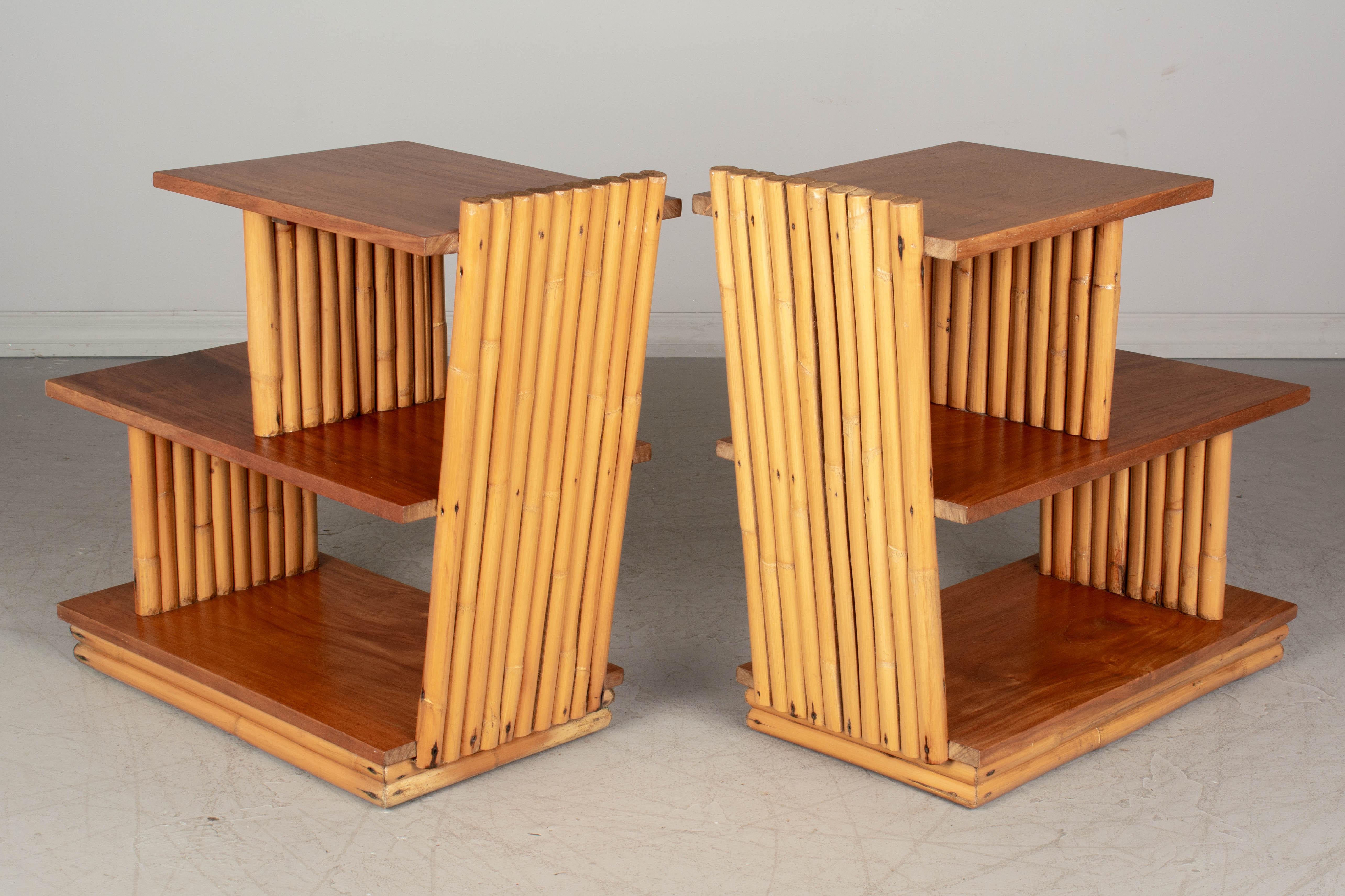 North American Mid Century Paul Frankl Rattan End Tables