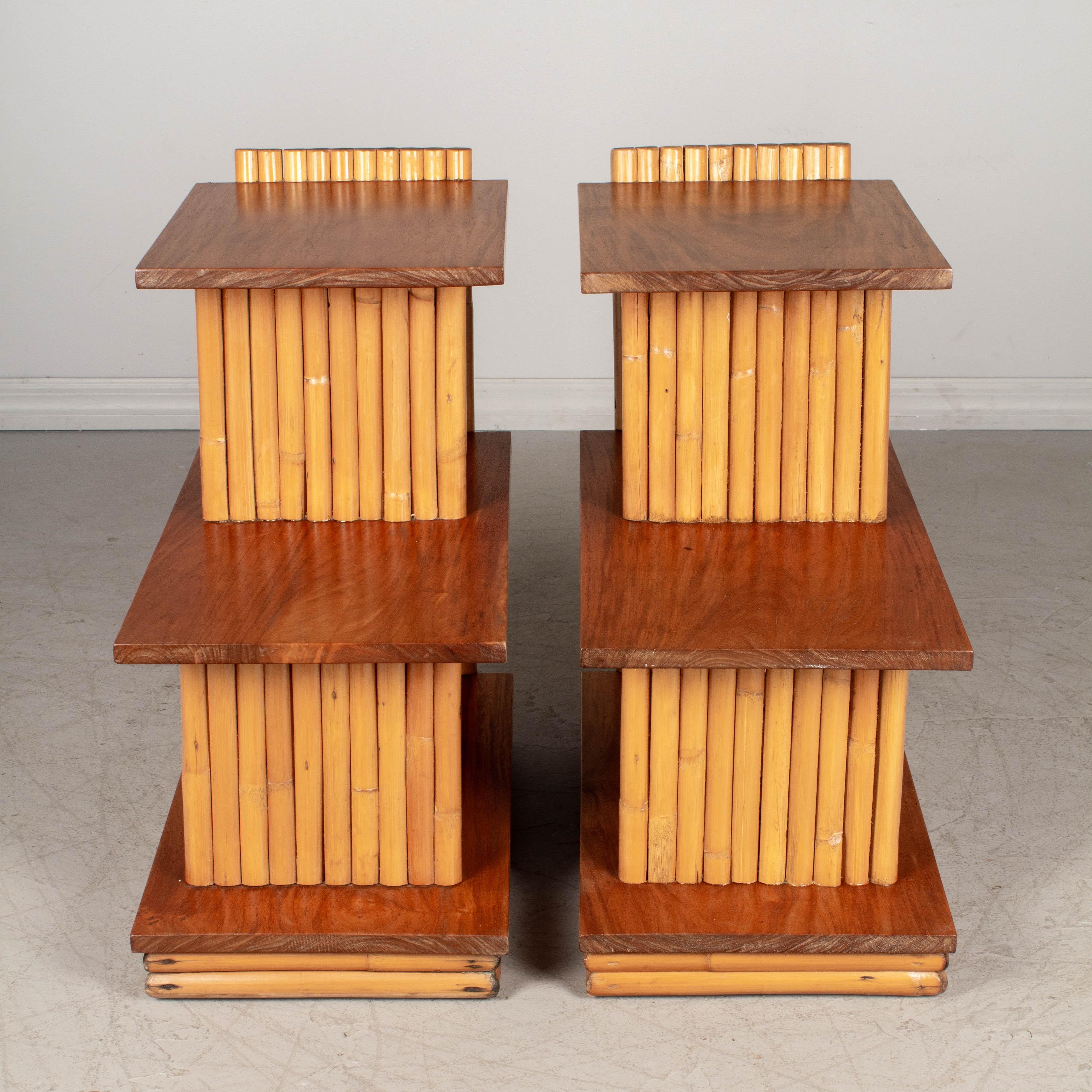 20th Century Mid Century Paul Frankl Rattan End Tables