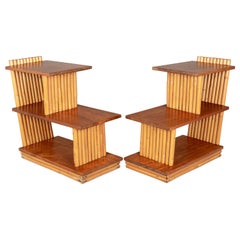 Mid Century Paul Frankl Rattan End Tables