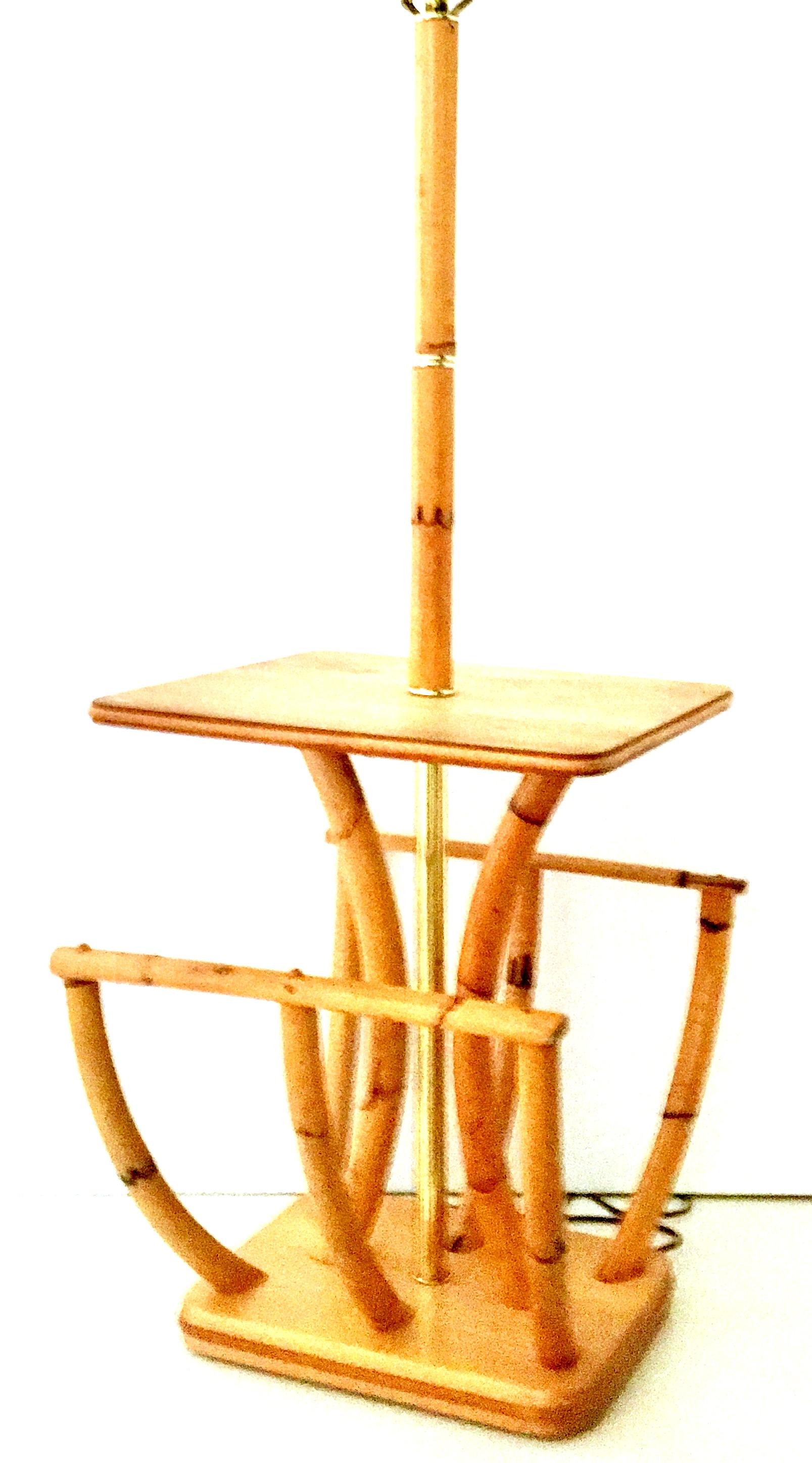Mid-Century Paul Frankl Style Rattan Reed & Brass Table Floor Lamp 1