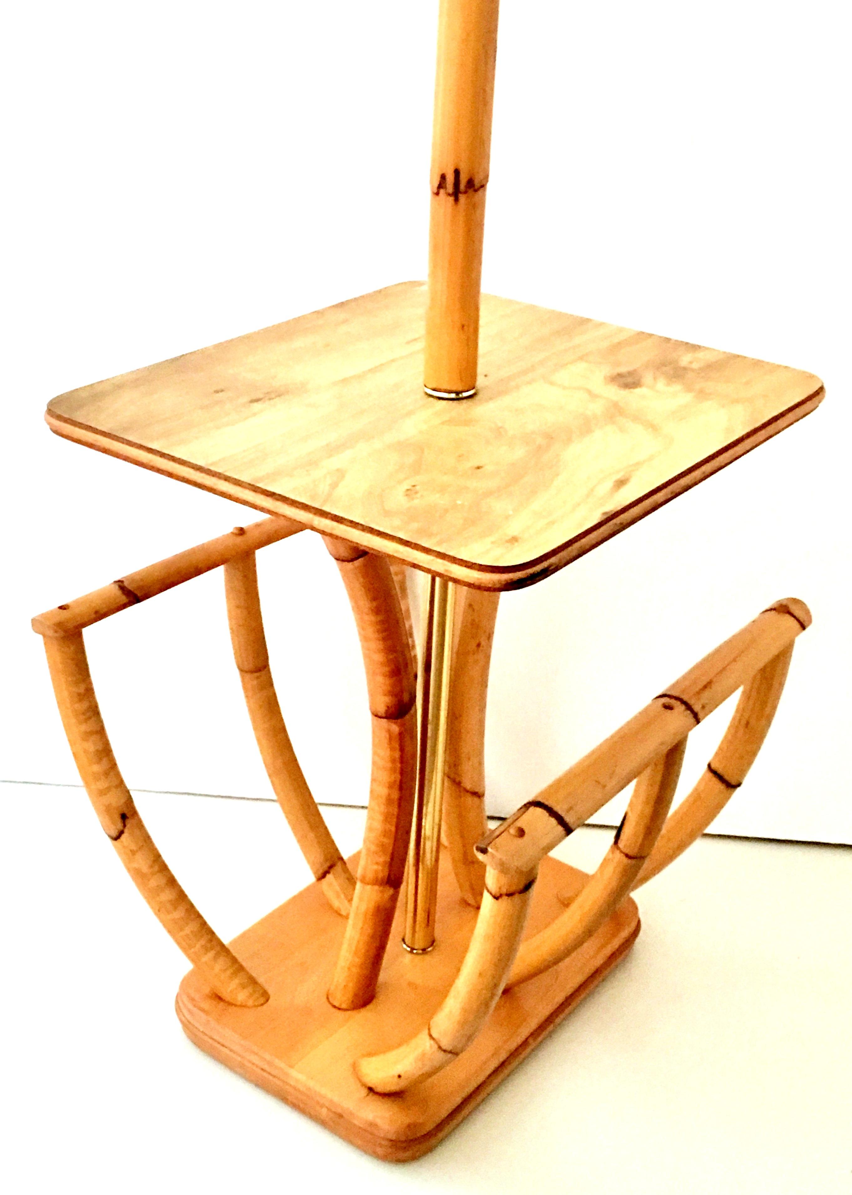 Mid-Century Paul Frankl Style Rattan Reed & Brass Table Floor Lamp 3