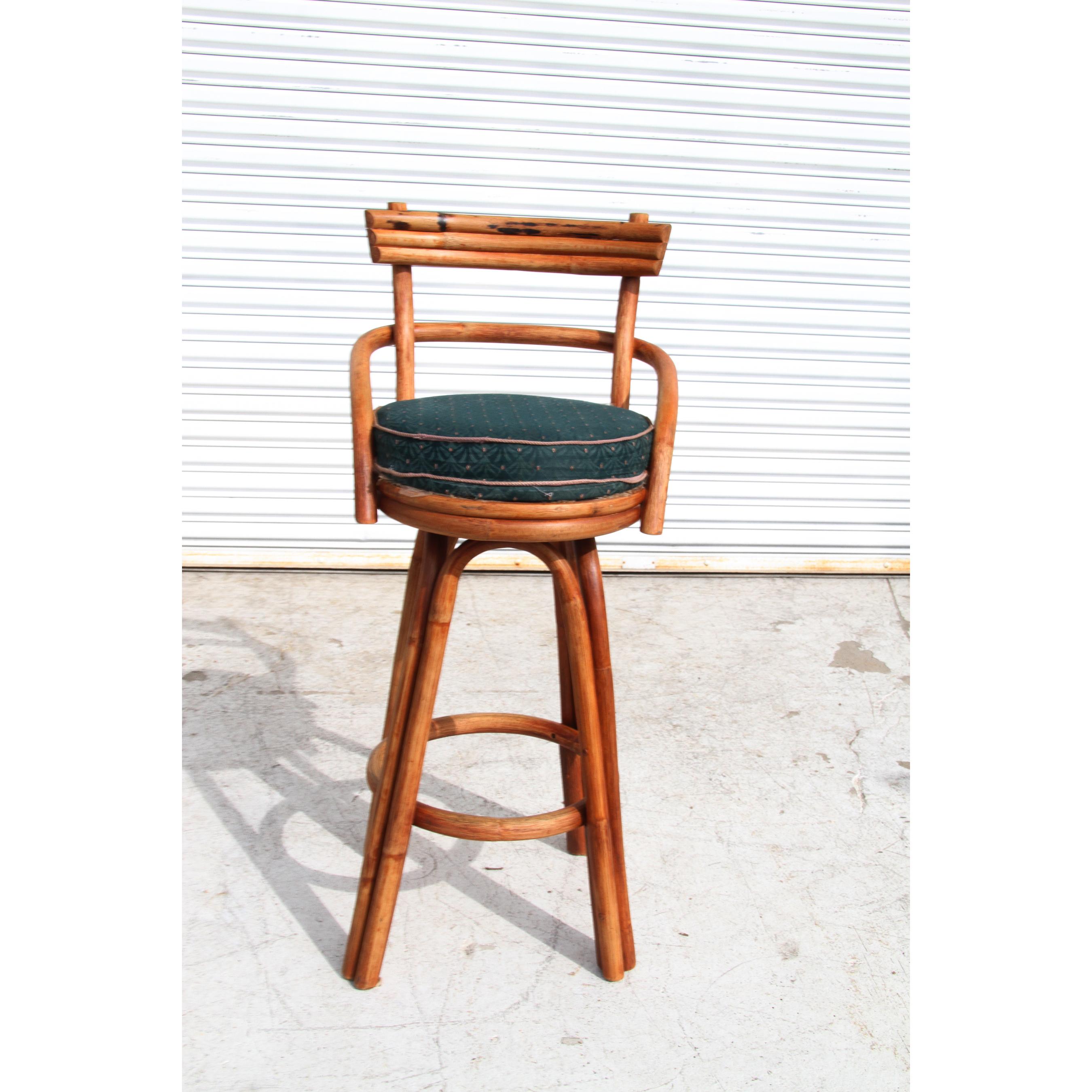 Bamboo Midcentury Paul Frankl Style Stools with Swivel For Sale