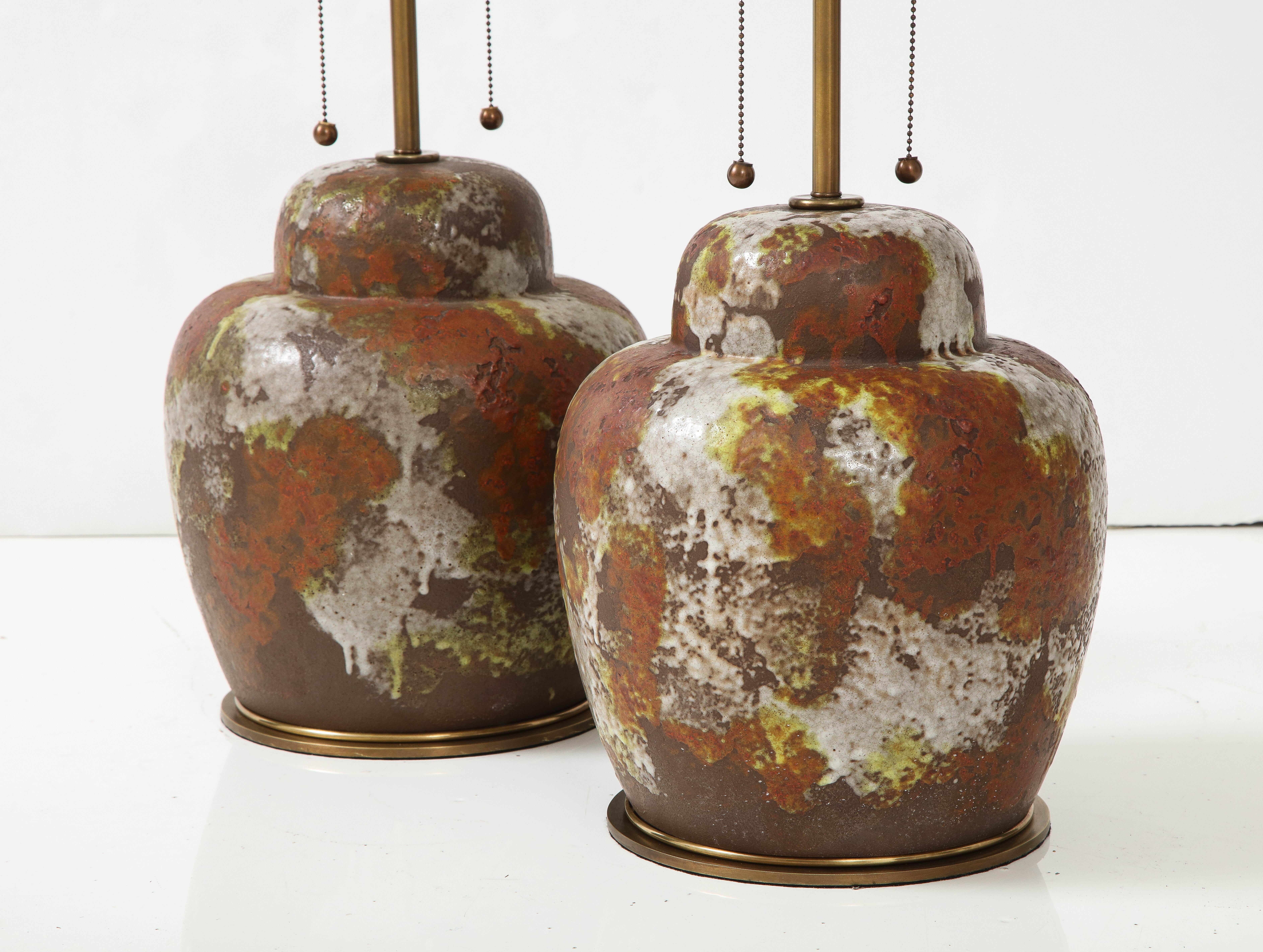 Bronze Mid Century Paul Hanson Italian Ceramic Lamps For Sale