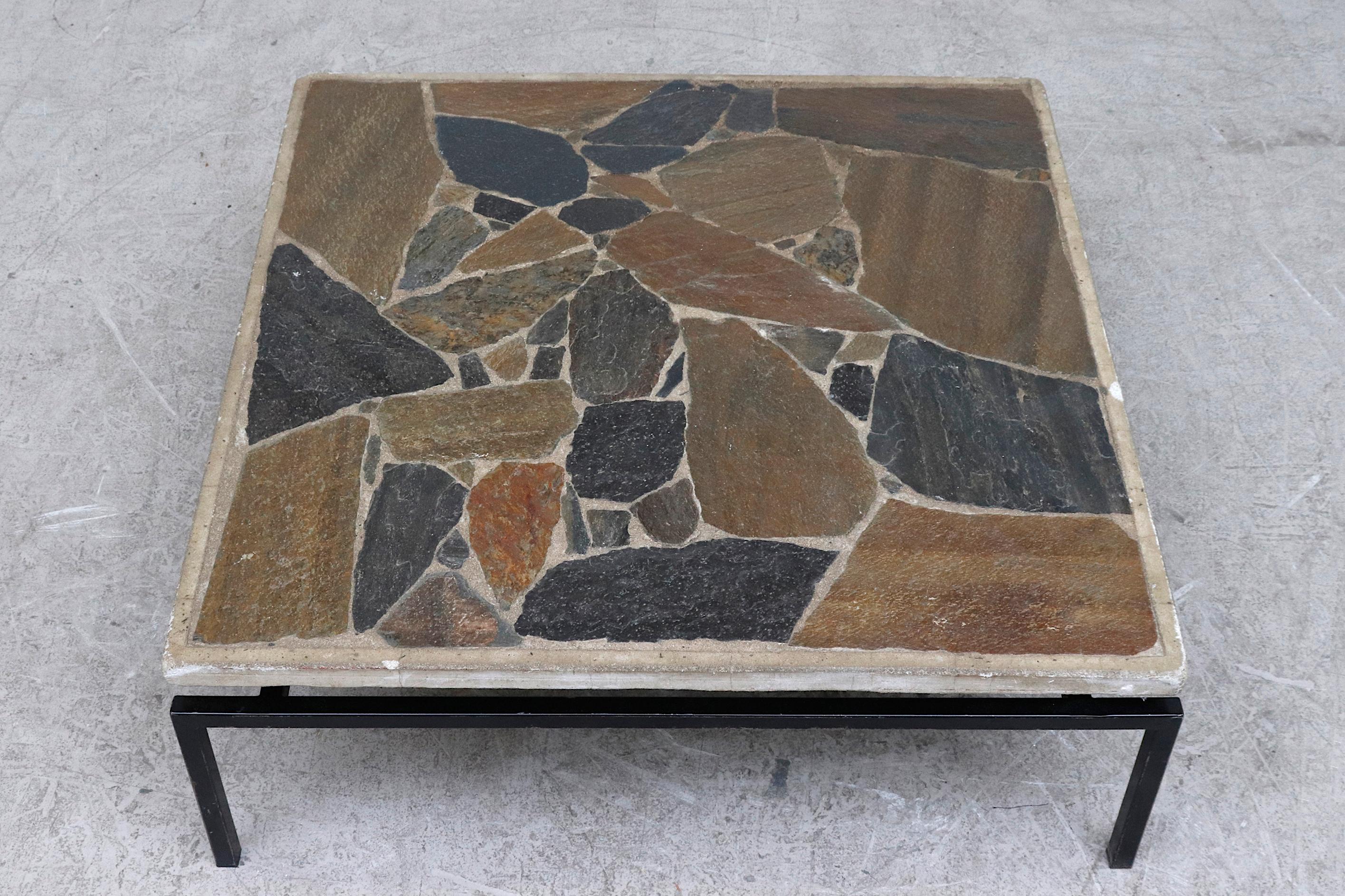 Midcentury Paul Kingma Inspired Heavy Stone Mosaic Coffee Table In Good Condition In Los Angeles, CA