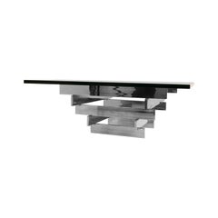 Midcentury Paul Mayen for Habitat Chrome-Plated Stacked Glass Coffee Table