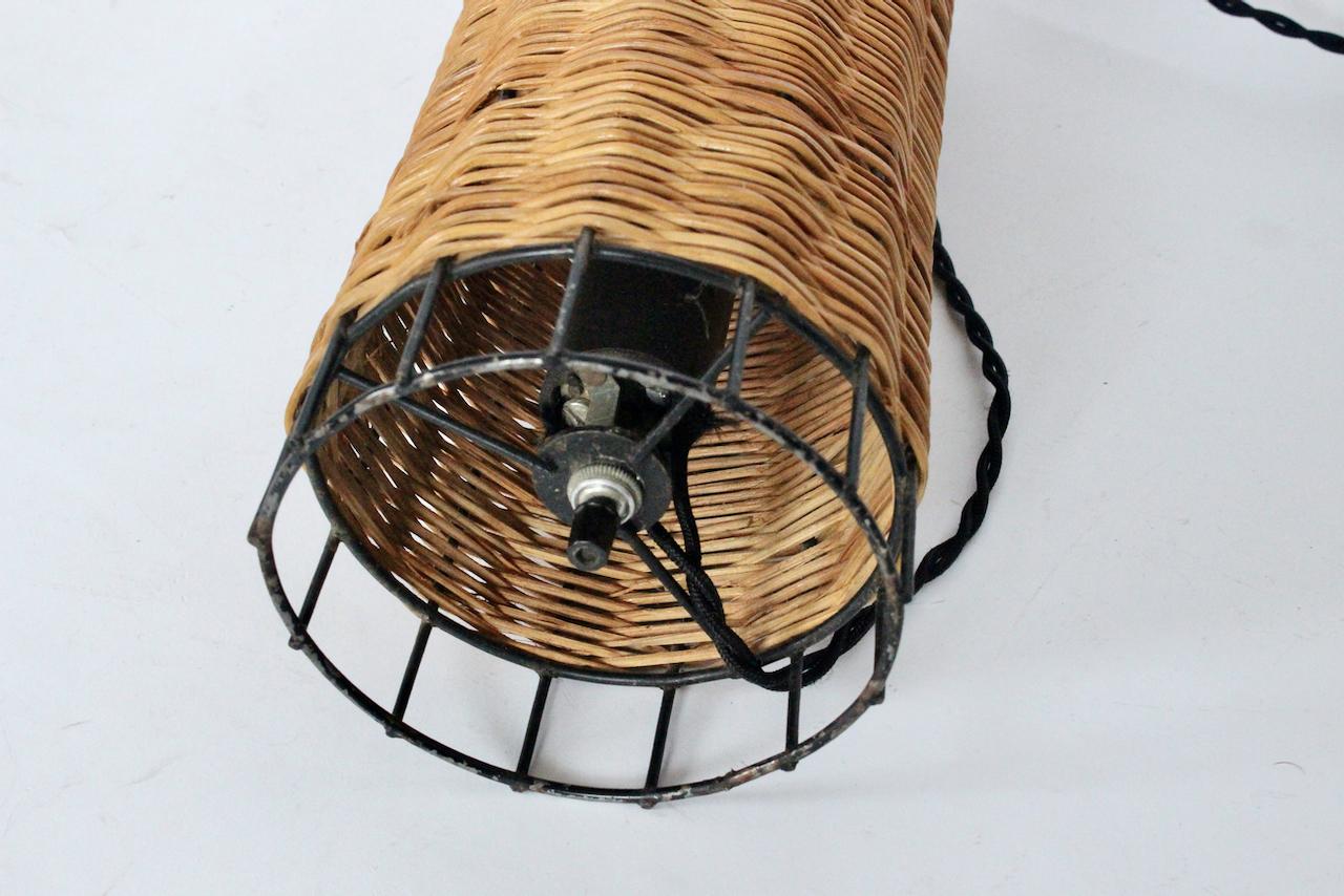 Mid Century Paul Mayen Habitat Style Black Wire & Woven Rattan Lamp, 1960s For Sale 5
