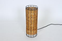Mid Century Paul Mayen Habitat Style Black Wire & Woven Rattan Lamp, 1960s