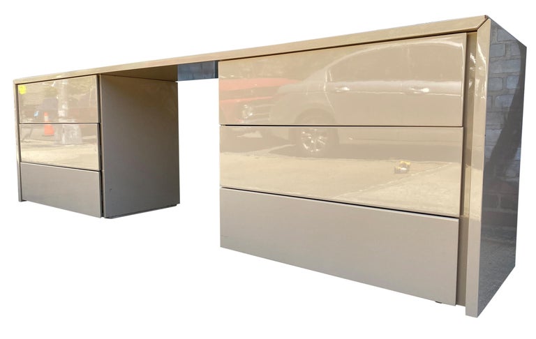 Mid Century Paul Mayen High Gloss Taupe 6 Drawer Dresser Desk for Habitat For Sale 1