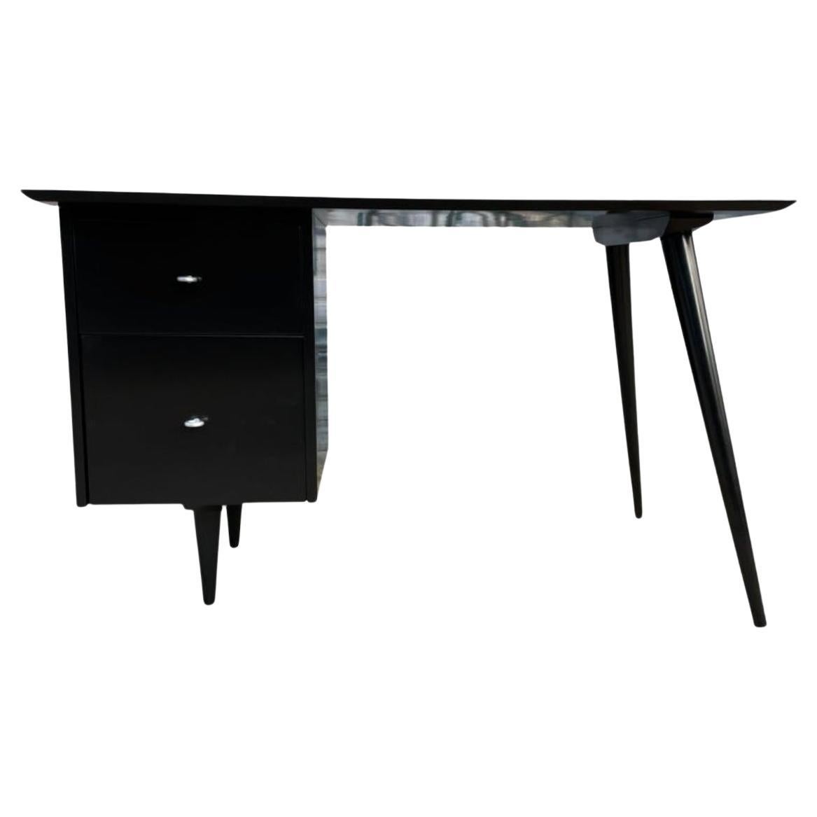 Midcentury Paul McCobb #1560 Double Drawer Desk Black Lacquer Finish For Sale