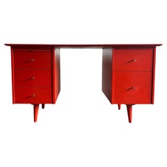 Mid century Paul McCobb #1561 5 Drawer Desk Red Lacquer Finish Brass Pulls