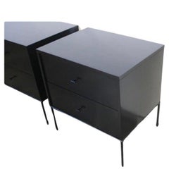 Mid century Paul McCobb 2 Drawer #1503 Nightstands Black Lacquer T Pulls