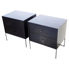 Mid century Paul McCobb 2-Drawer #1503 Nightstands Black Lacquer T Pulls