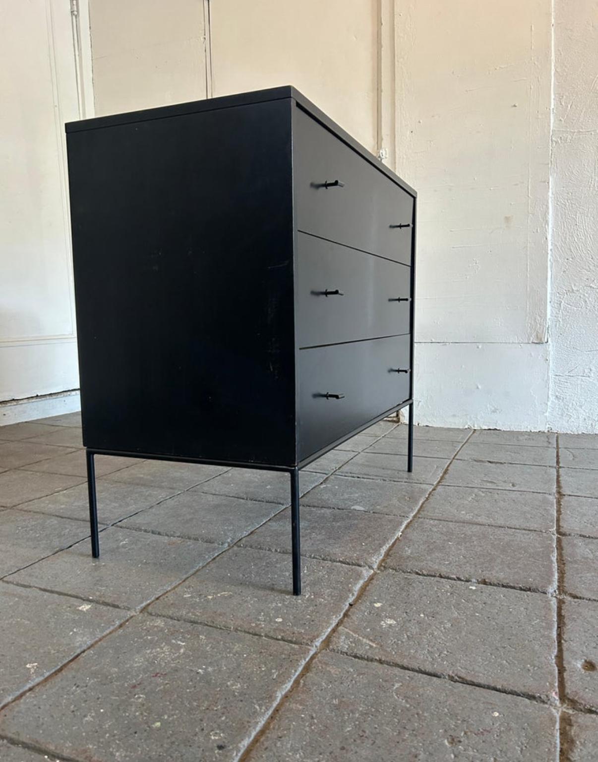 Mid-Century Modern Mid century Paul McCobb 3 Drawer Black Dresser T Pulls Iron Base