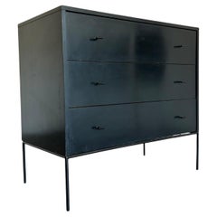 Mid century Paul McCobb 3 Drawer Black Dresser T Pulls Iron Base