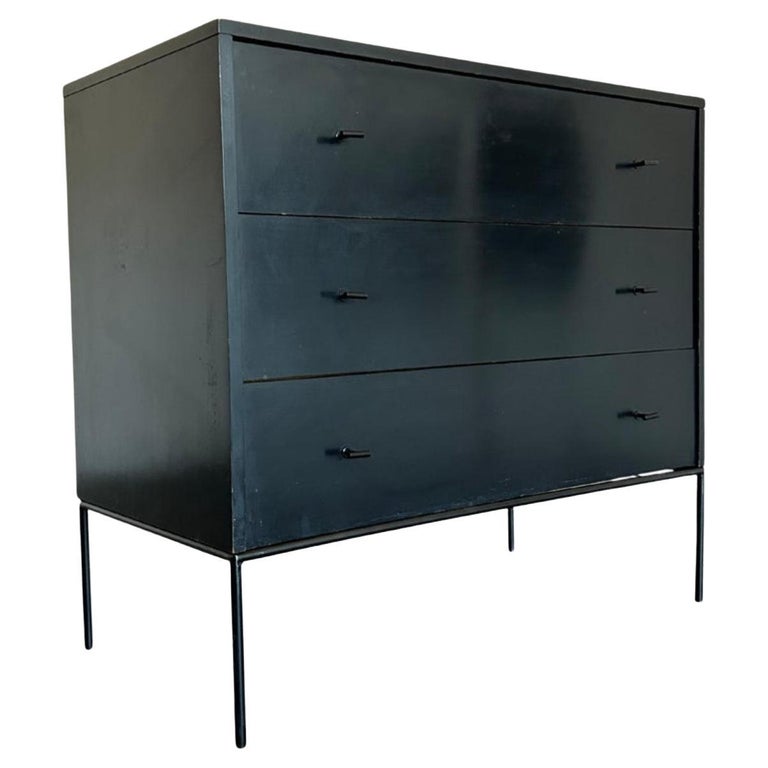 Mid century Paul McCobb 3 Drawer Black Dresser T Pulls Iron Base at 1stDibs