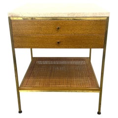 Mid Century Paul McCobb Calvin 2 drawer Nightstand Brass frame Travertine top