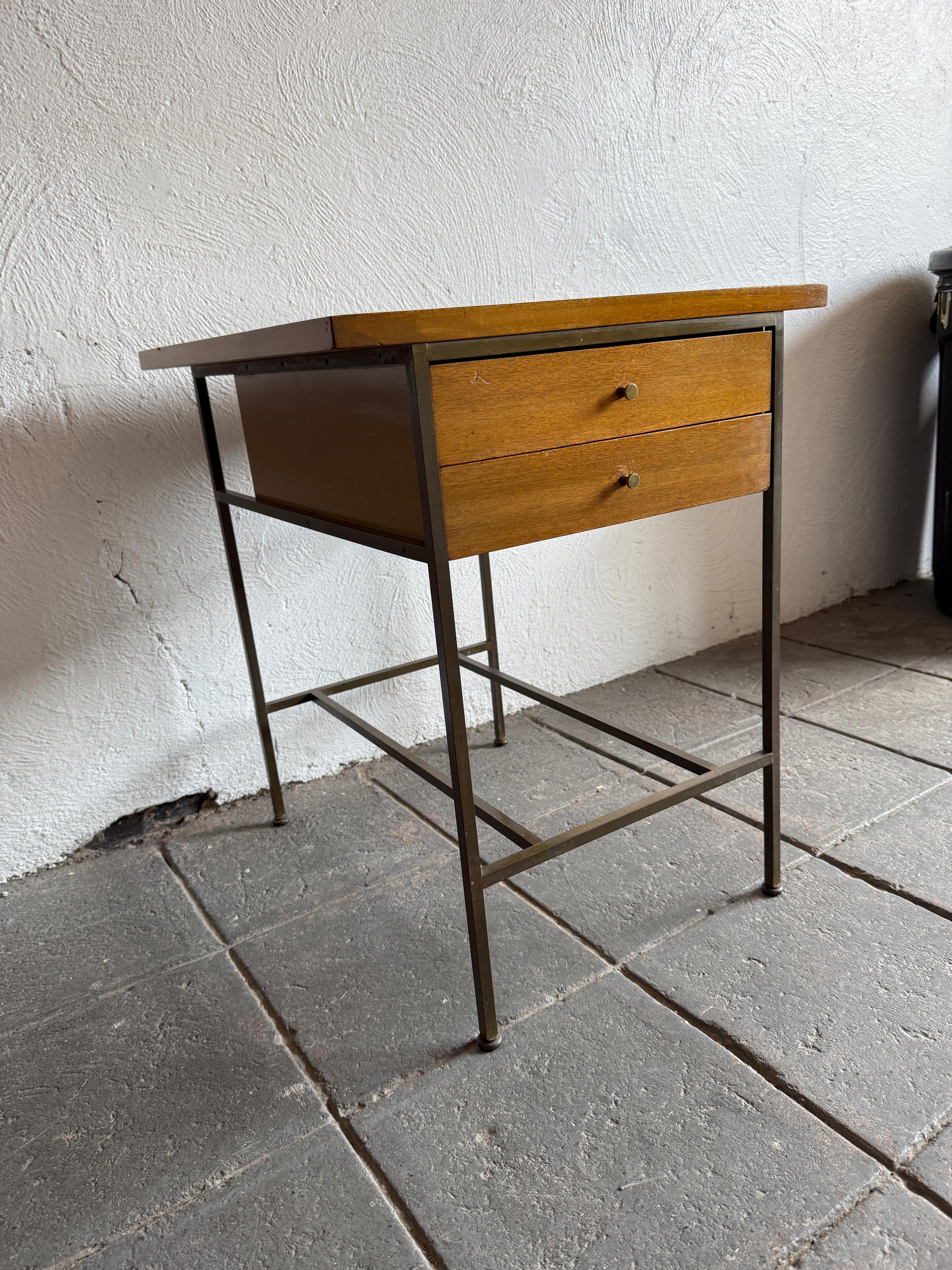 American Mid Century Paul McCobb Calvin 2 drawer Nightstand with Brass frame For Sale