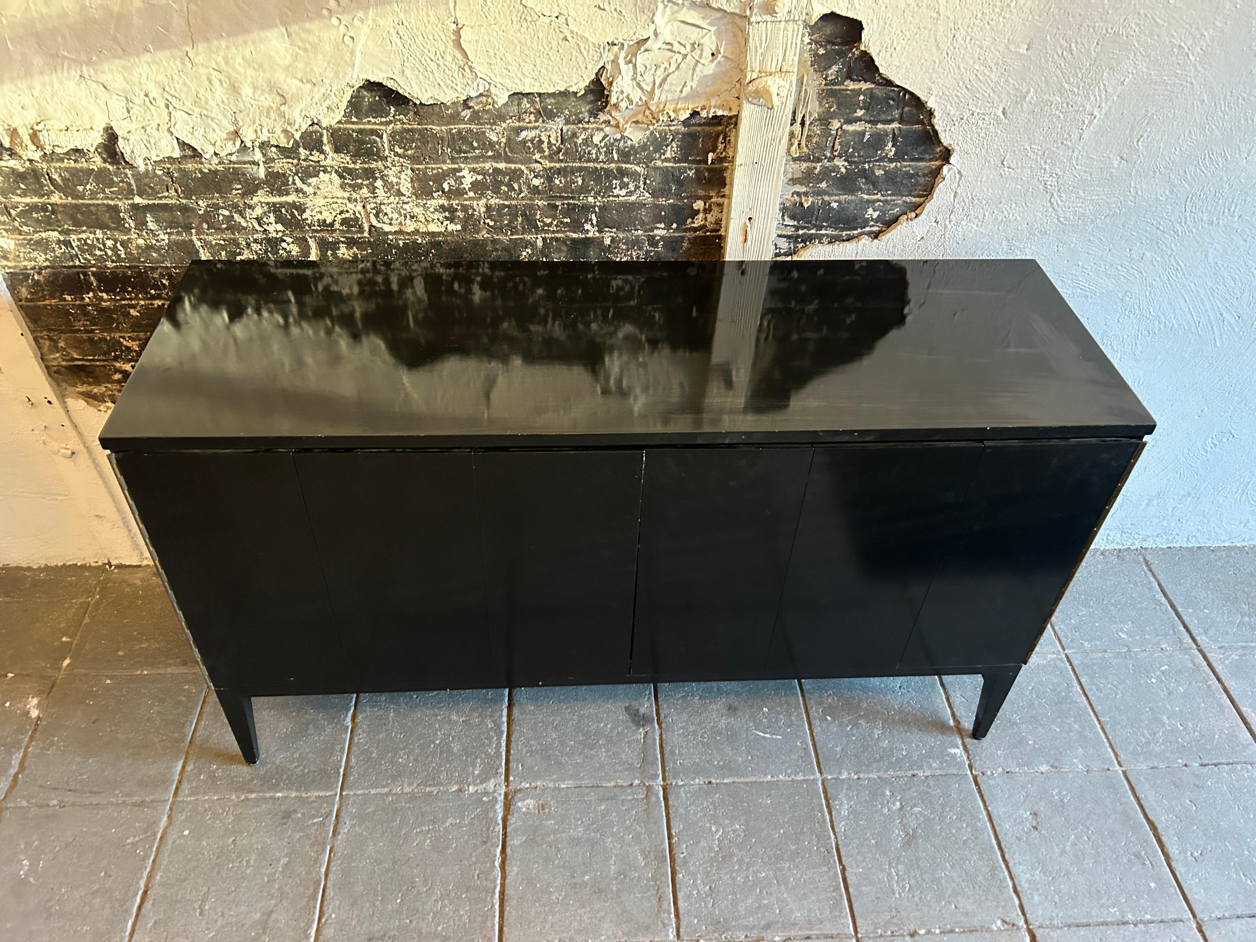 Mid century Paul McCobb Calvin Credenza Brass Black Lacquer with top unit For Sale 3