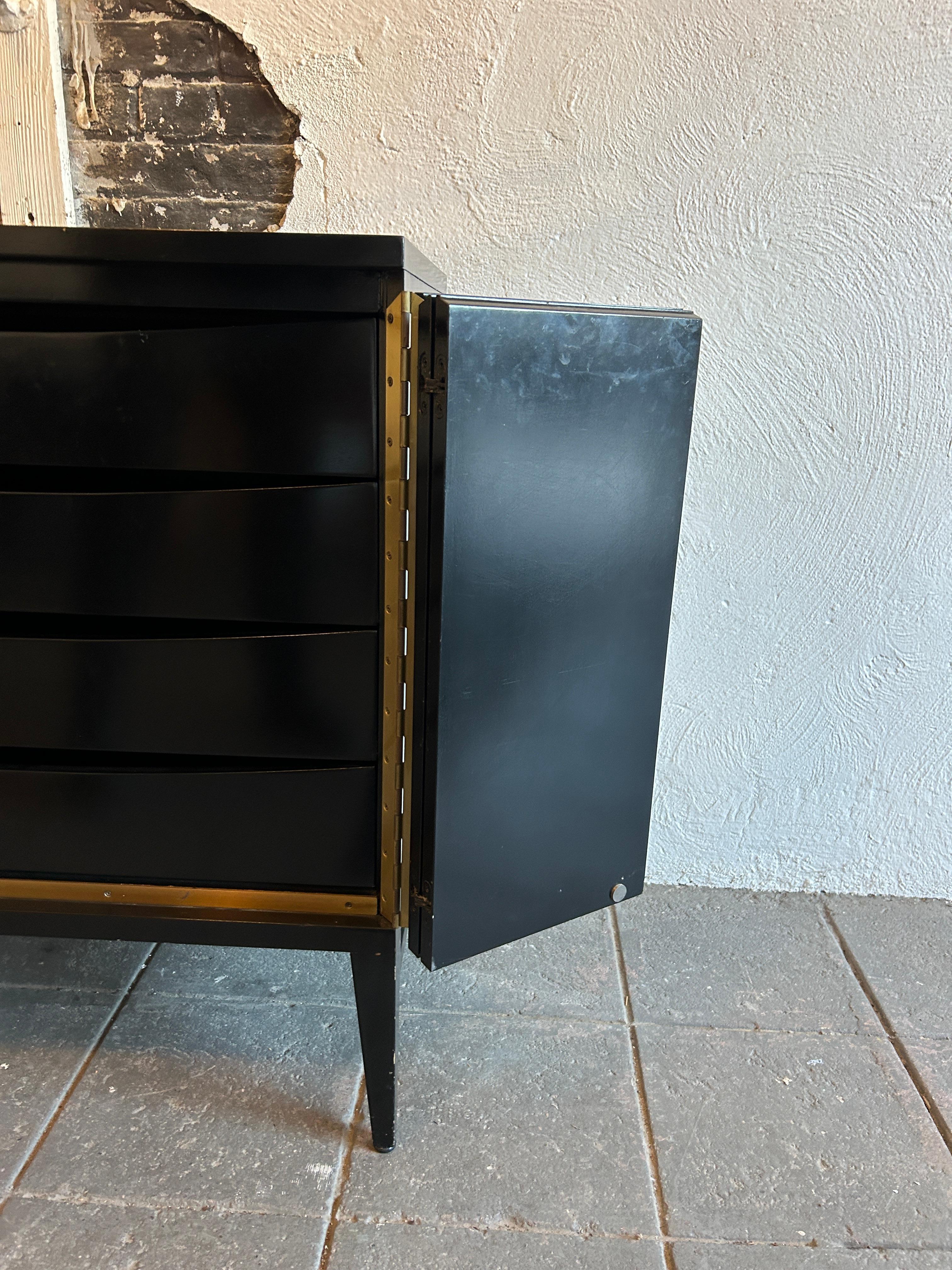 Mid century Paul McCobb Calvin Credenza Brass Black Lacquer with top unit For Sale 6