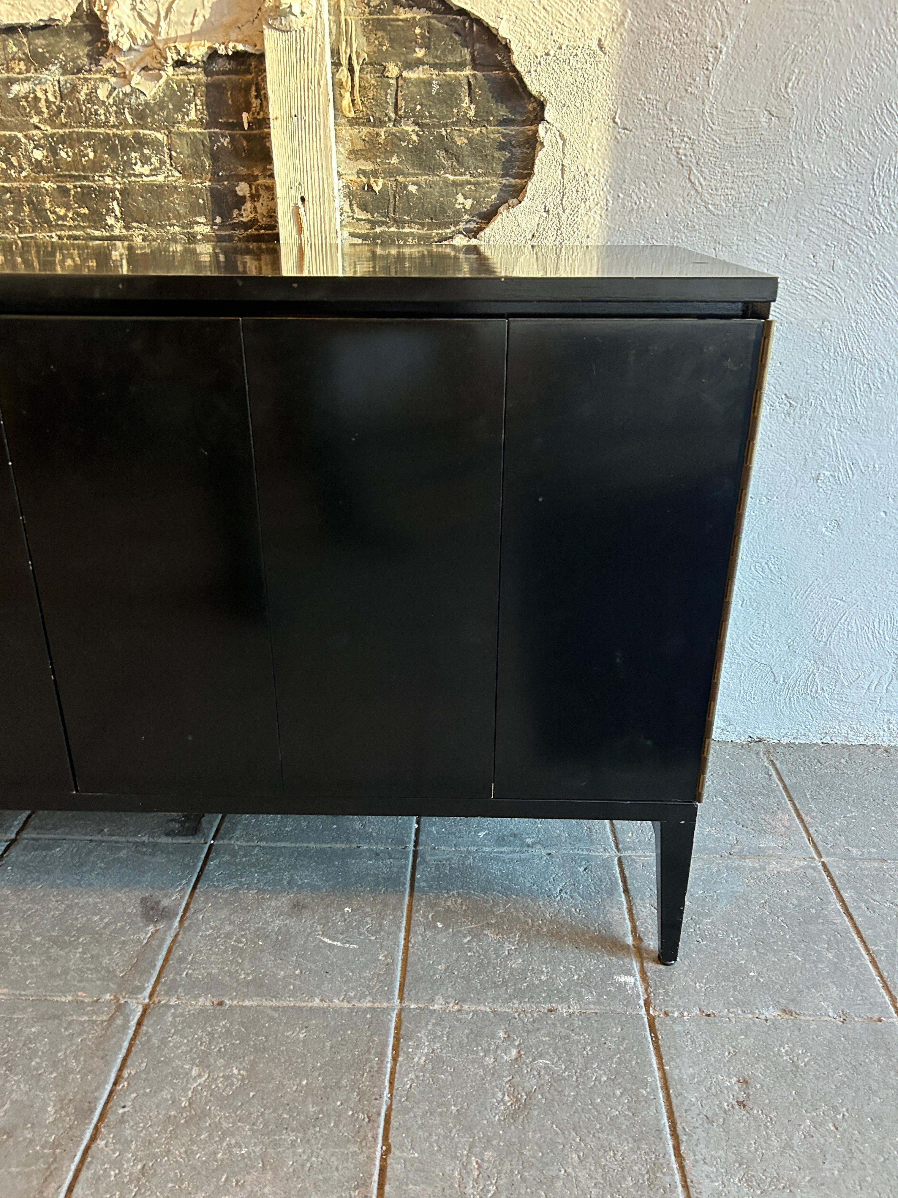 Mid century Paul McCobb Calvin Credenza Brass Black Lacquer with top unit For Sale 1
