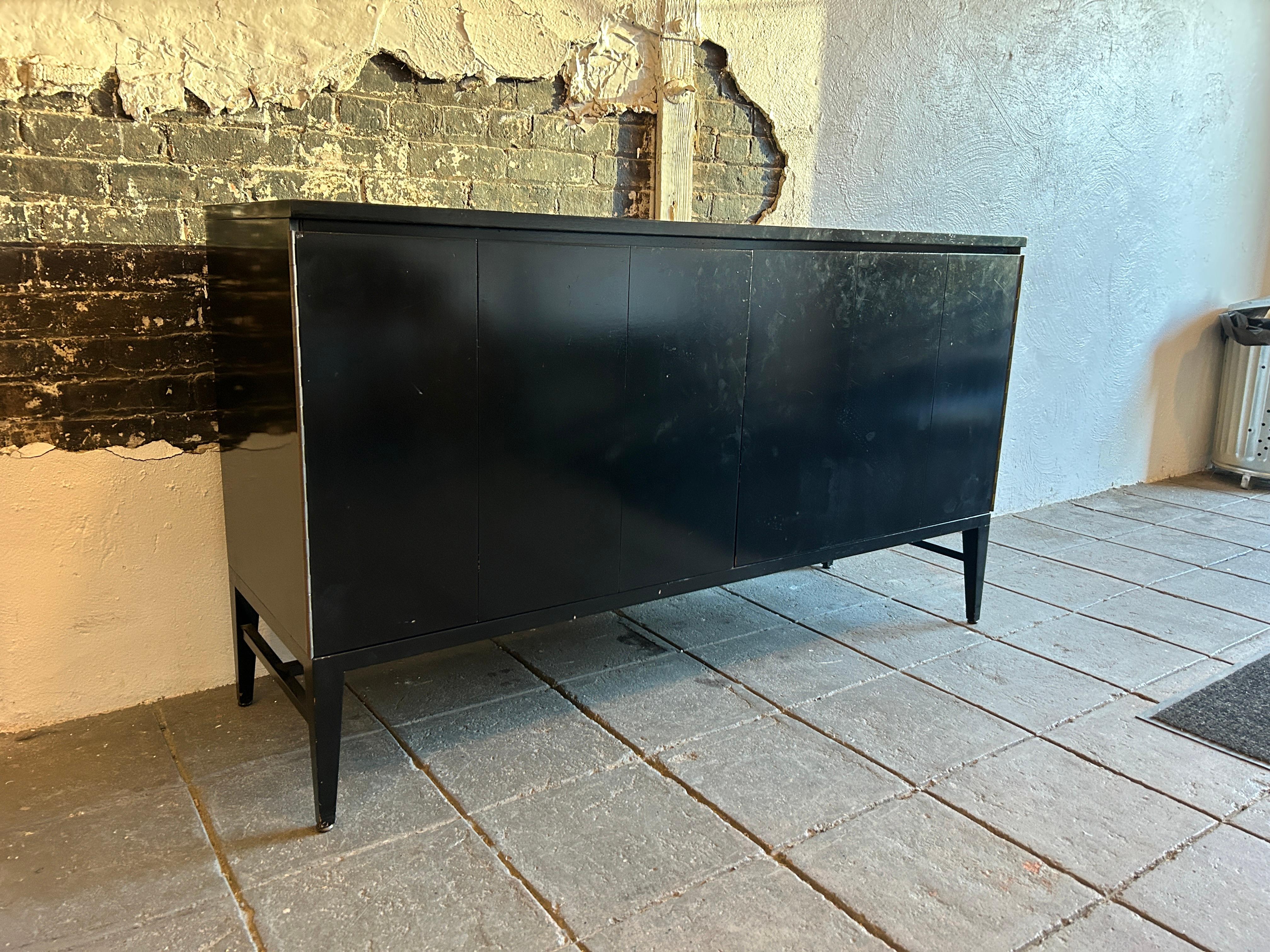 Mid century Paul McCobb Calvin Credenza Brass Black Lacquer with top unit For Sale 2