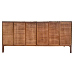 Milieu du siècle Paul McCobb Calvin Credenza Cane Brass travertine