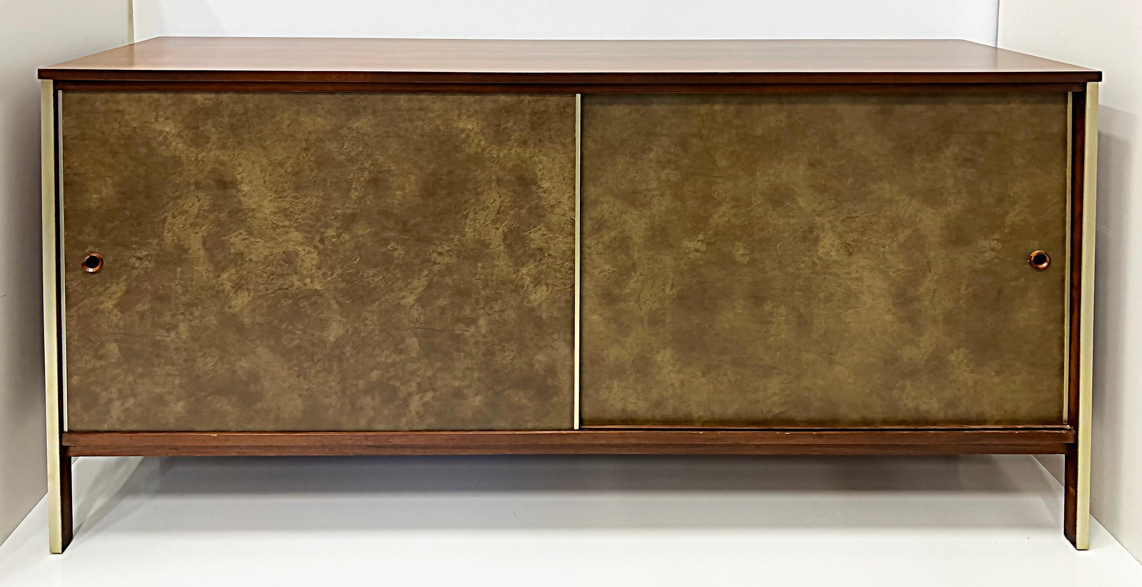 American Mid-century Paul McCobb Calvin Line Leather Walnut Cabinet For Sale