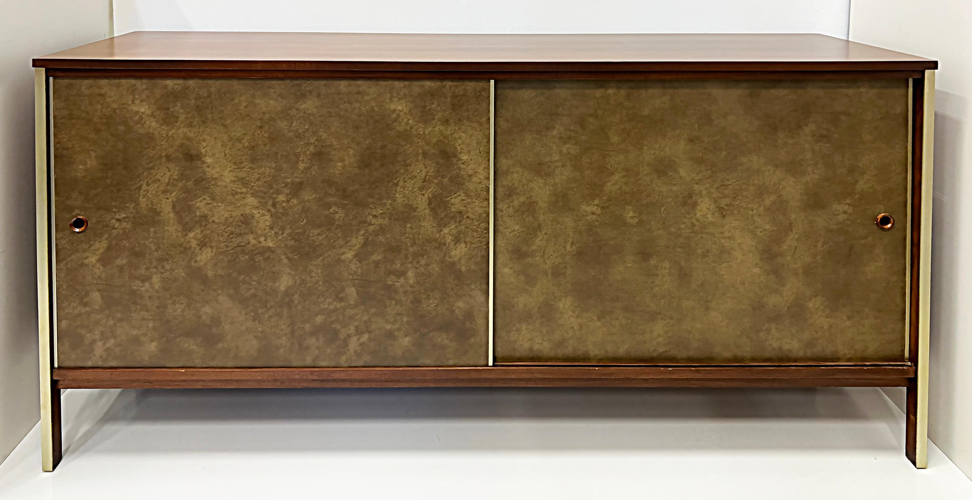 American Mid-century Paul McCobb Calvin Line Leather Walnut Cabinet