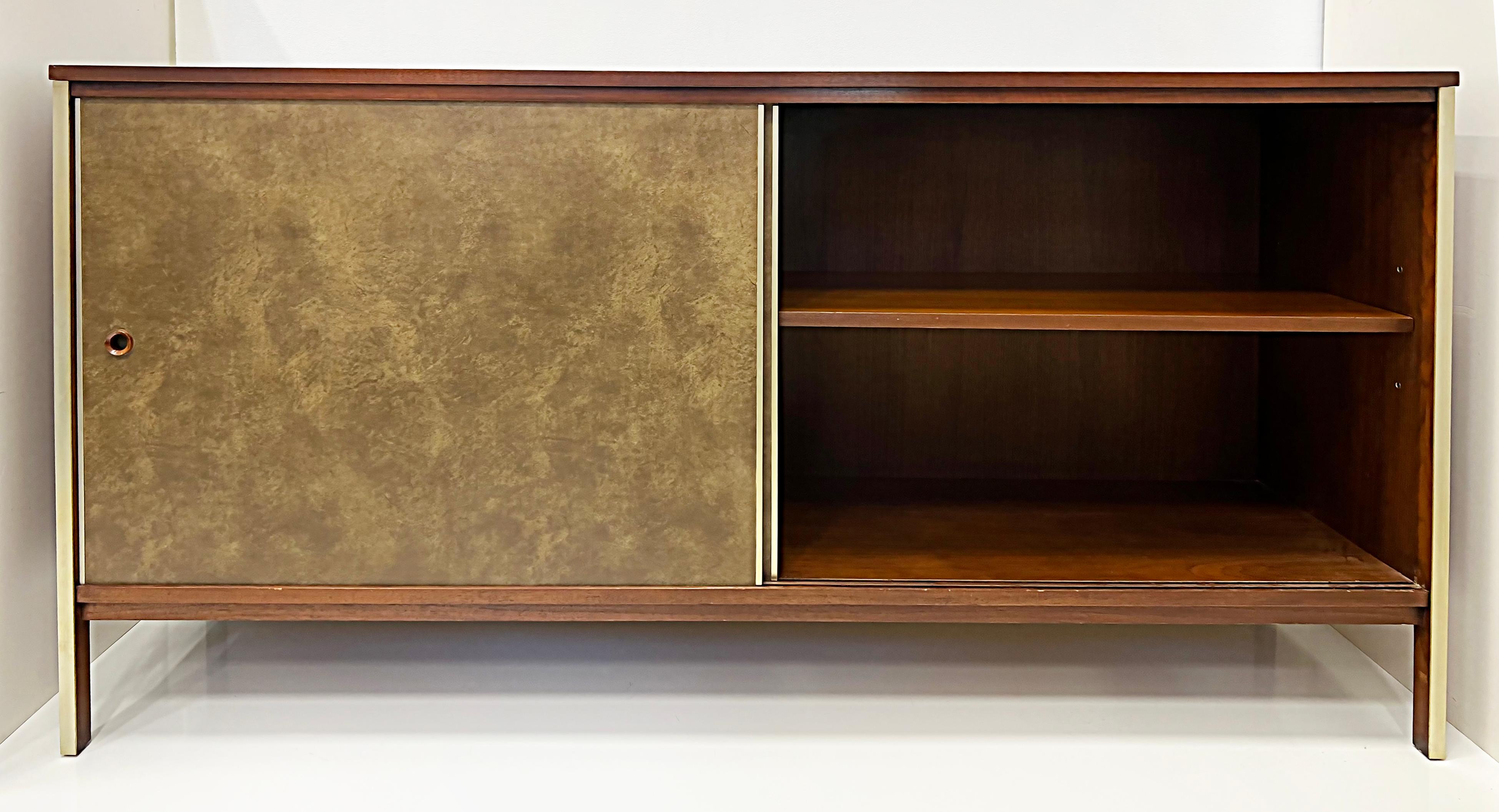 20th Century Mid-century Paul McCobb Calvin Line Leather Walnut Cabinet For Sale