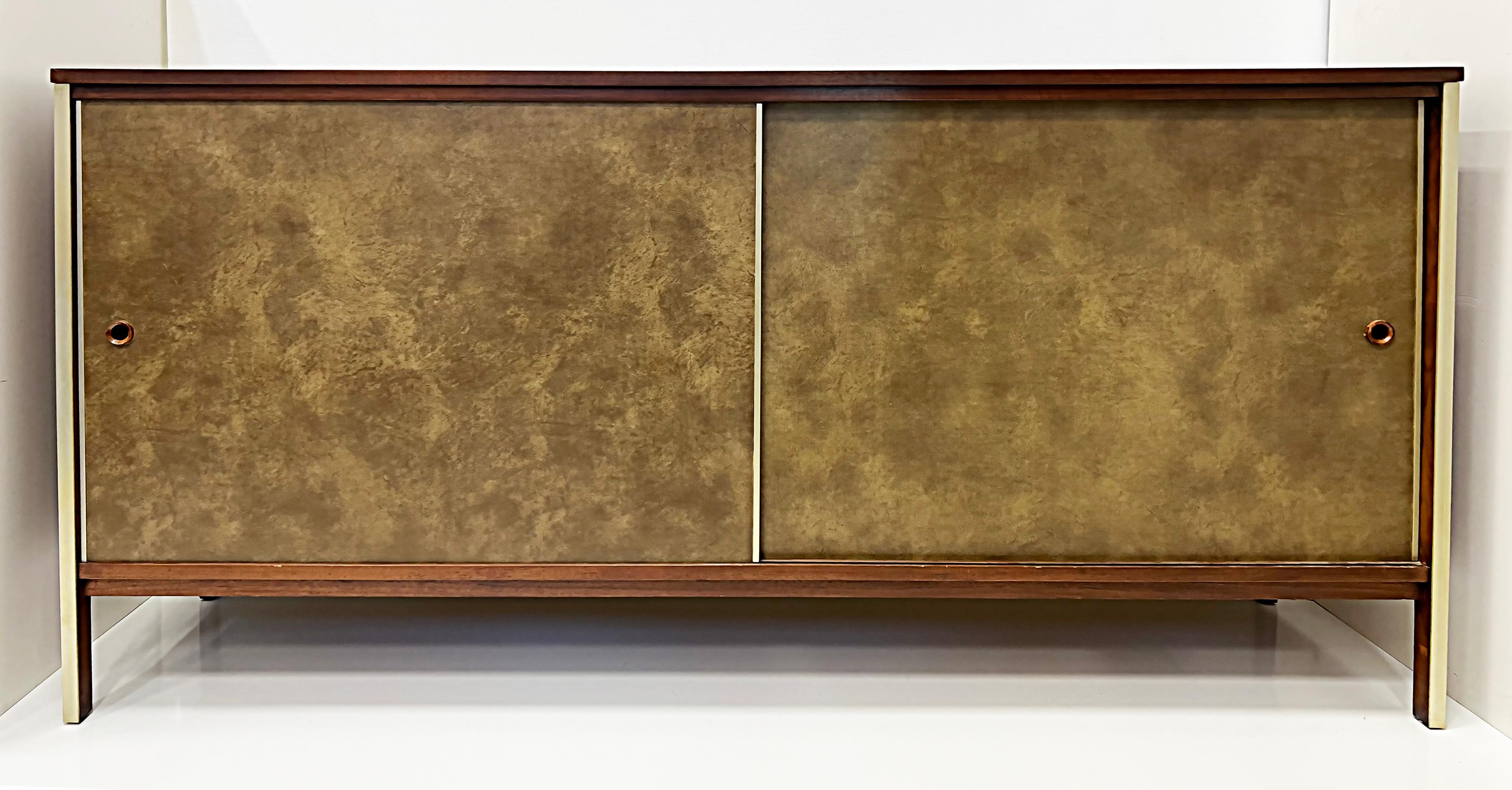 Mid-century Paul McCobb Calvin Line Leather Walnut Cabinet For Sale 2
