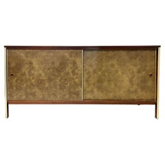 Mid-century Paul McCobb Calvin Line Leather Walnut Cabinet