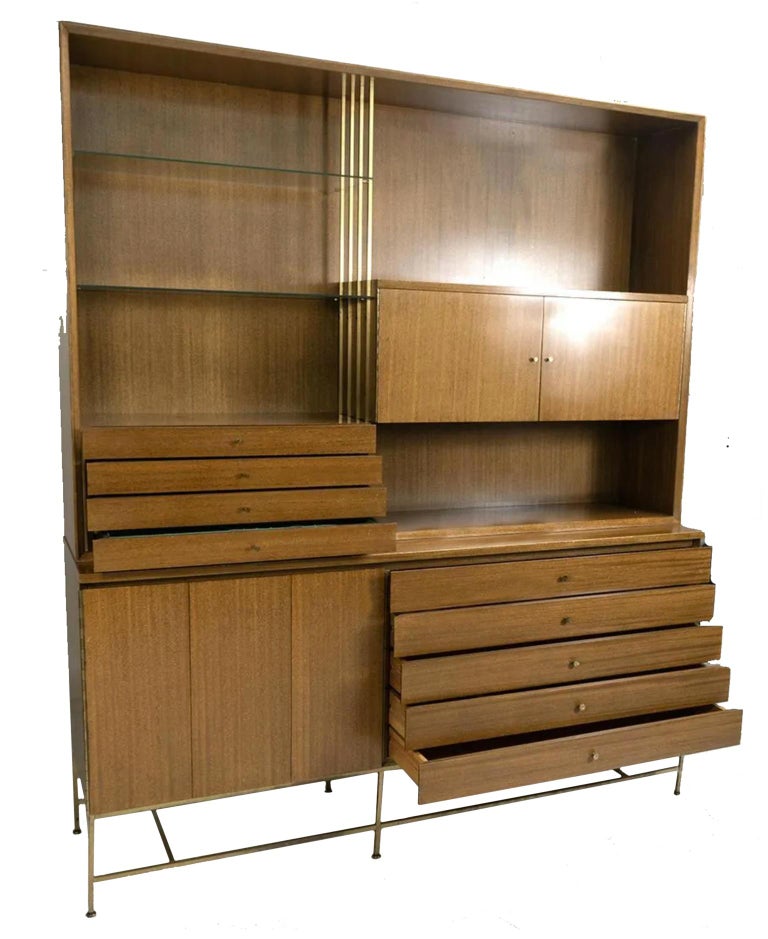 Mid Century Paul McCobb Calvin Wall Unit Etagere Walnut Brass Base For ...