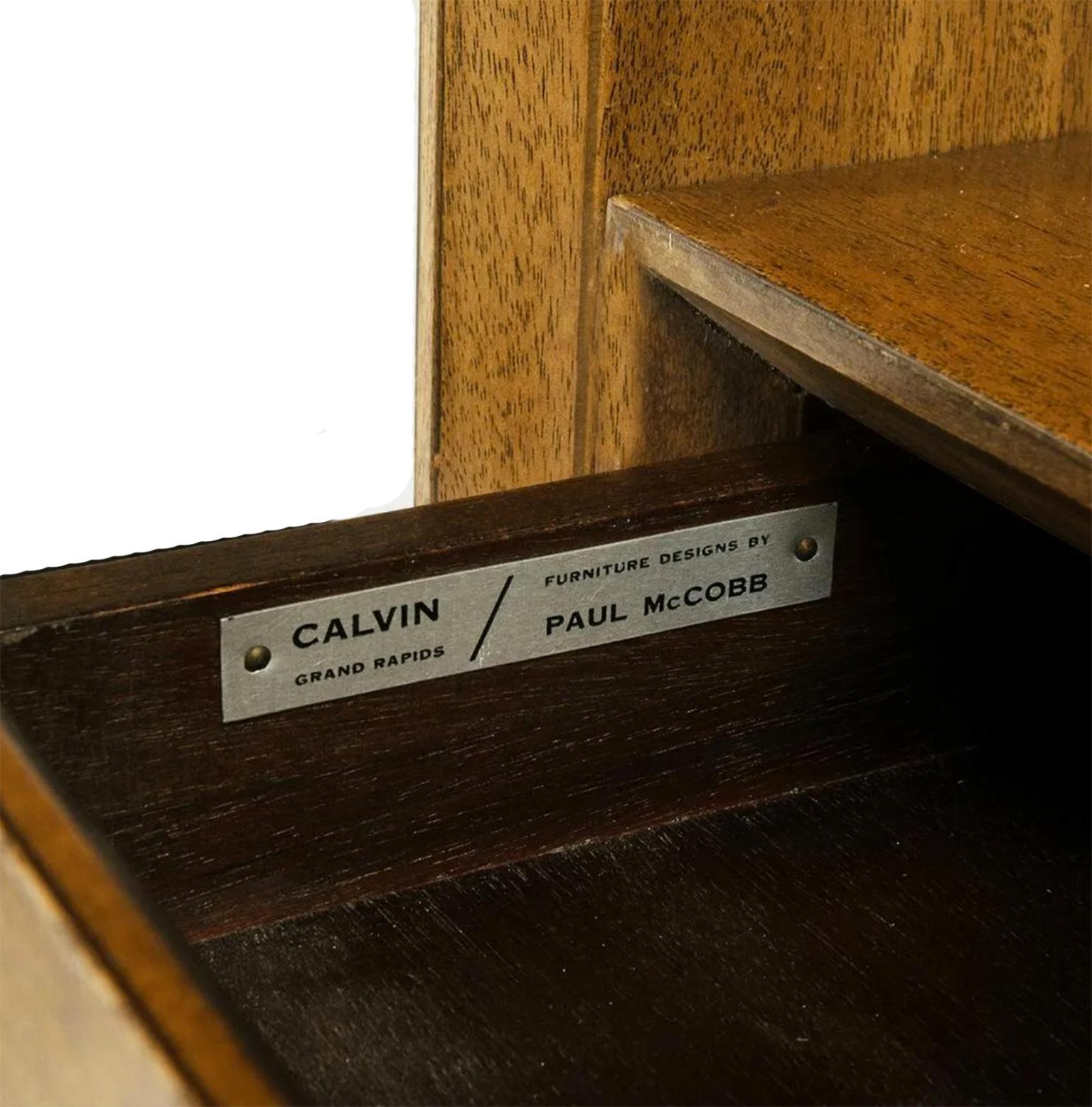 American Mid Century Paul McCobb Calvin Wall Unit Etagere Walnut Brass Base For Sale