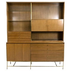 Vintage Mid Century Paul McCobb Calvin Wall Unit Etagere Walnut Brass Base