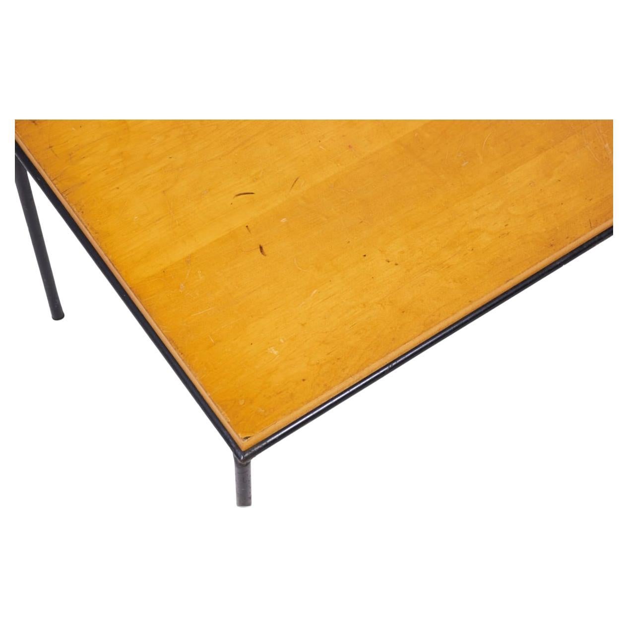 American Mid century Paul McCobb Iron base Coffee Table Bench Blonde Maple top For Sale