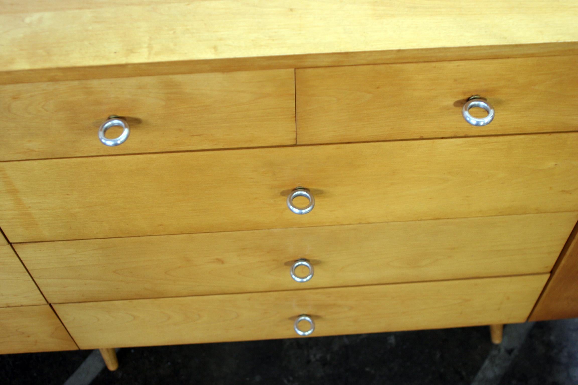 American Midcentury Paul McCobb Maple 20-Drawer Dresser #1510 Blonde Ring Pulls