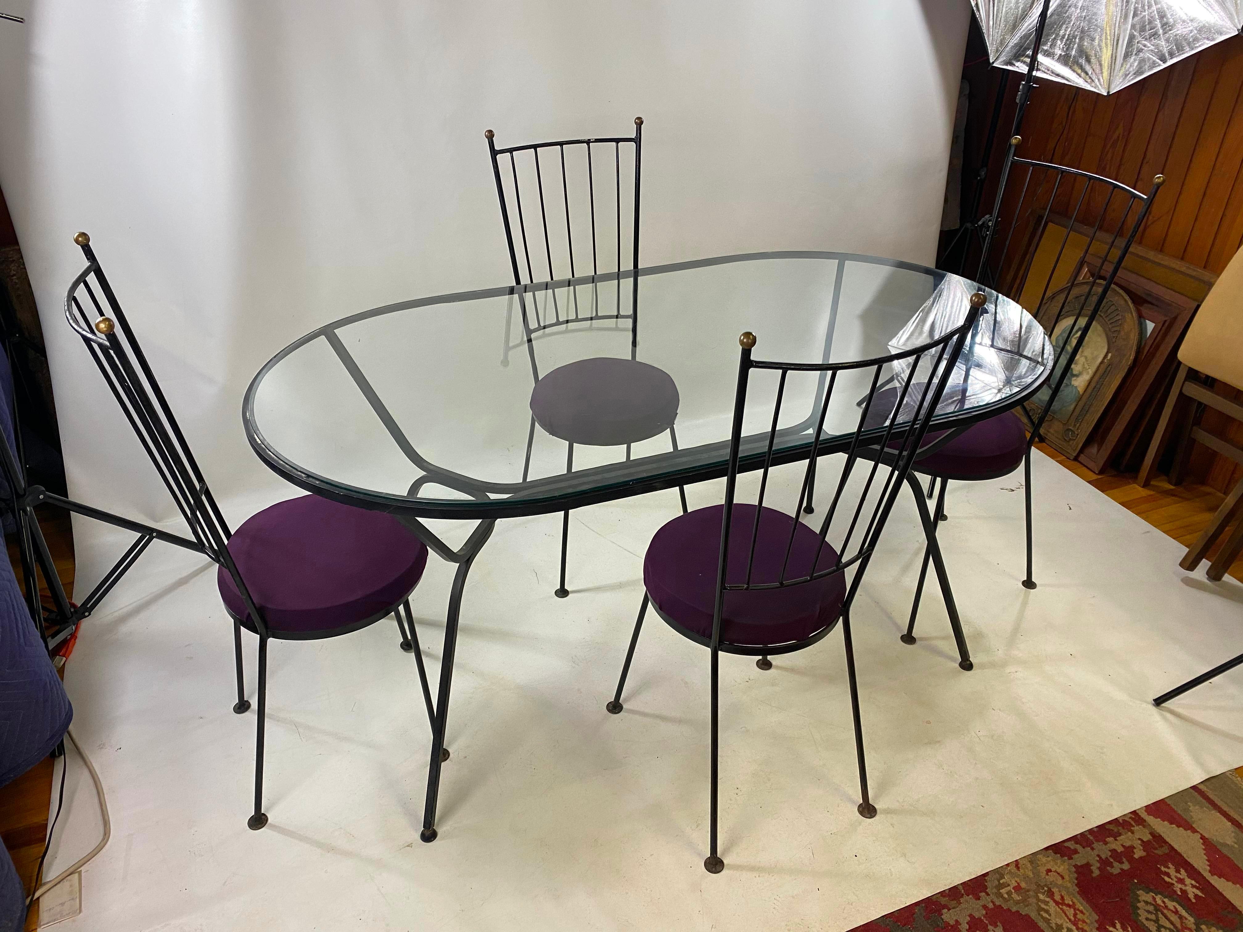 Midcentury Paul McCobb style Antarenni cast iron dining set, 5 pieces. Measures: Table: Depth 33.5” width 60.5”, height 29.25”.