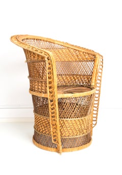 Mid Century Peacock Barrel Wicker Rattan Chair, C.1960, Italy
