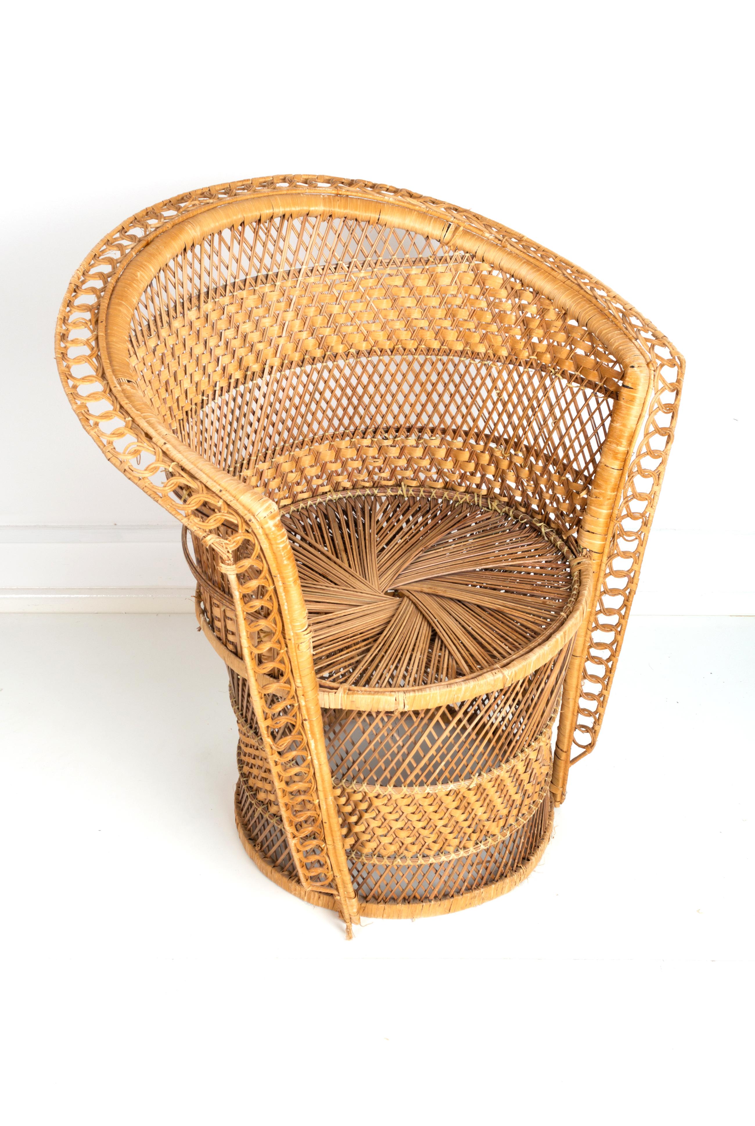 Mid Century Peacock Barrel Wicker Rattan Chair, C.1960, Italy For Sale at  1stDibs