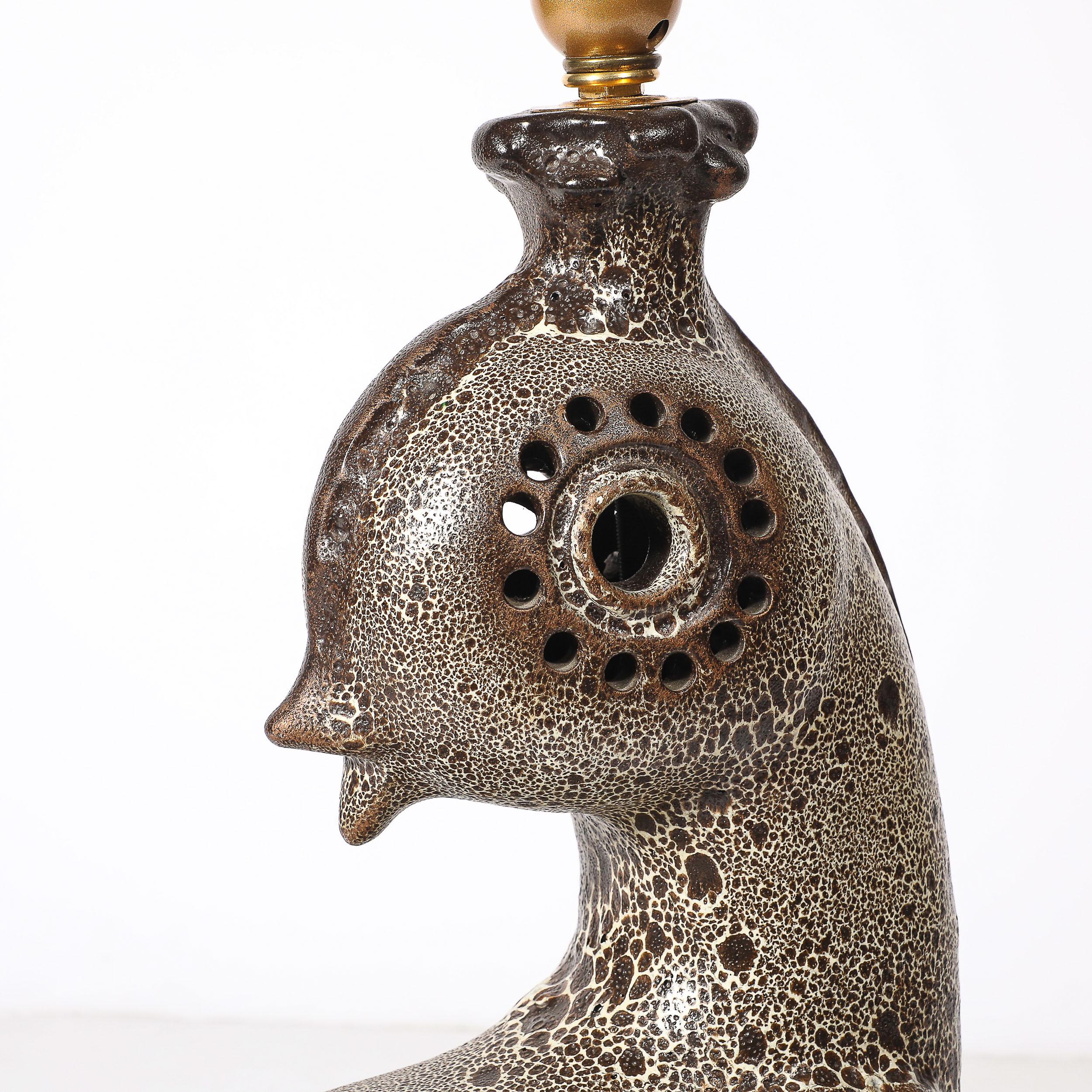 Mid-Century Peacock Table Lamp in Ceramic with Textural Gradient Umber Glaze For Sale 4