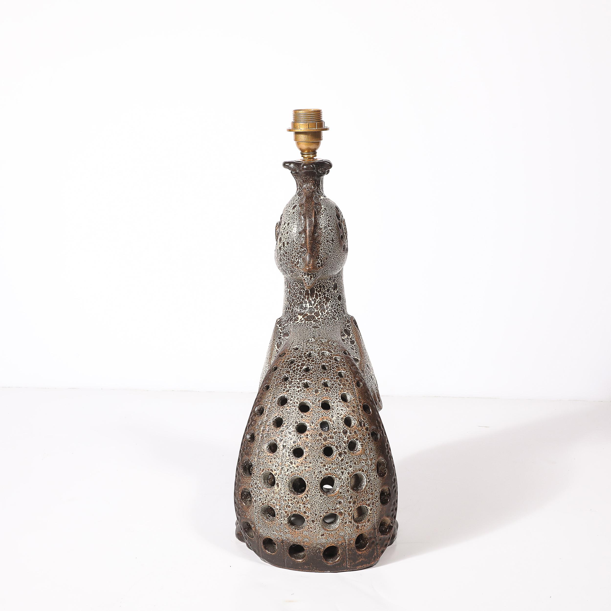 Mid-Century Peacock Table Lamp in Ceramic with Textural Gradient Umber Glaze For Sale 5