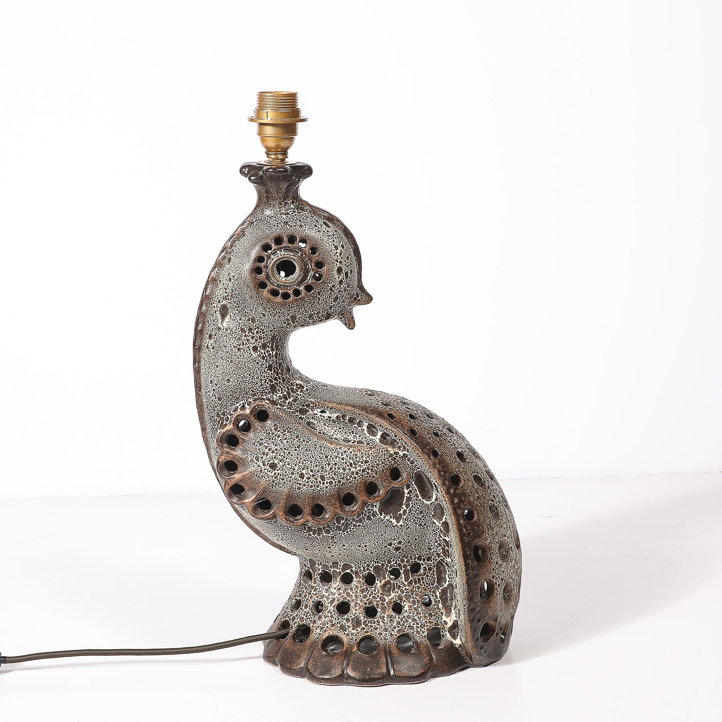 Mid-Century Peacock Table Lamp in Ceramic with Textural Gradient Umber Glaze For Sale 6