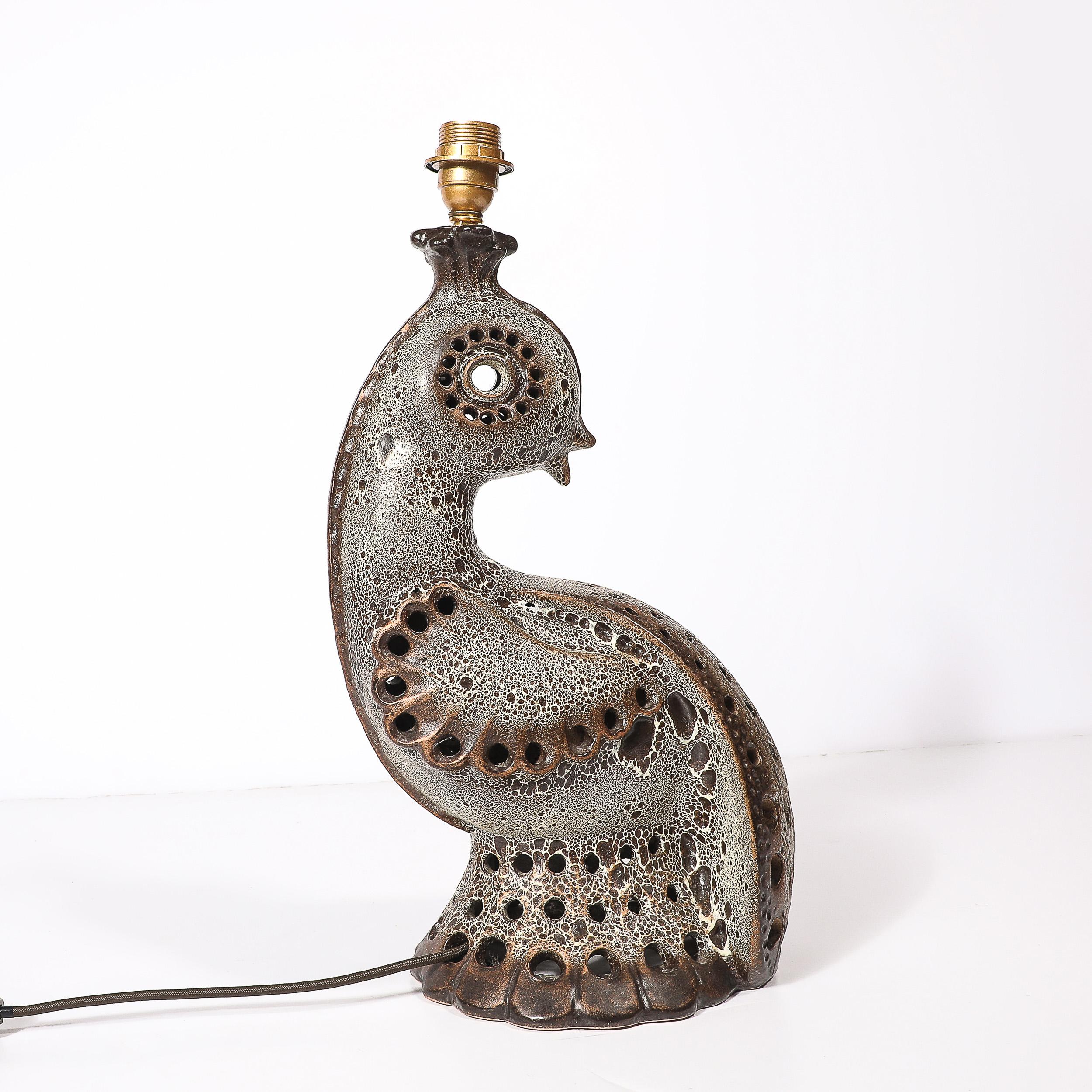 Mid-Century Peacock Table Lamp in Ceramic with Textural Gradient Umber Glaze For Sale 8