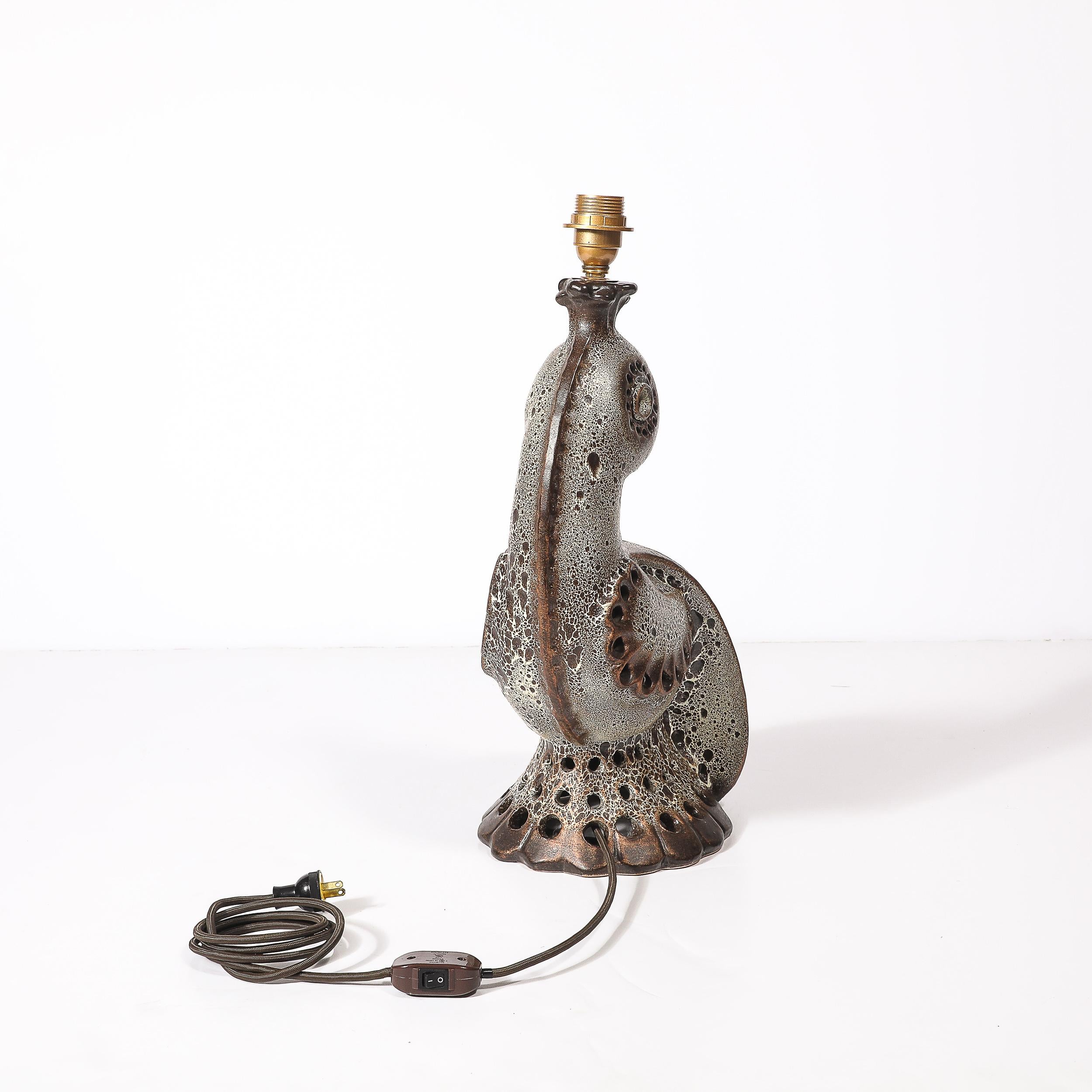 Mid-Century Peacock Table Lamp in Ceramic with Textural Gradient Umber Glaze For Sale 9